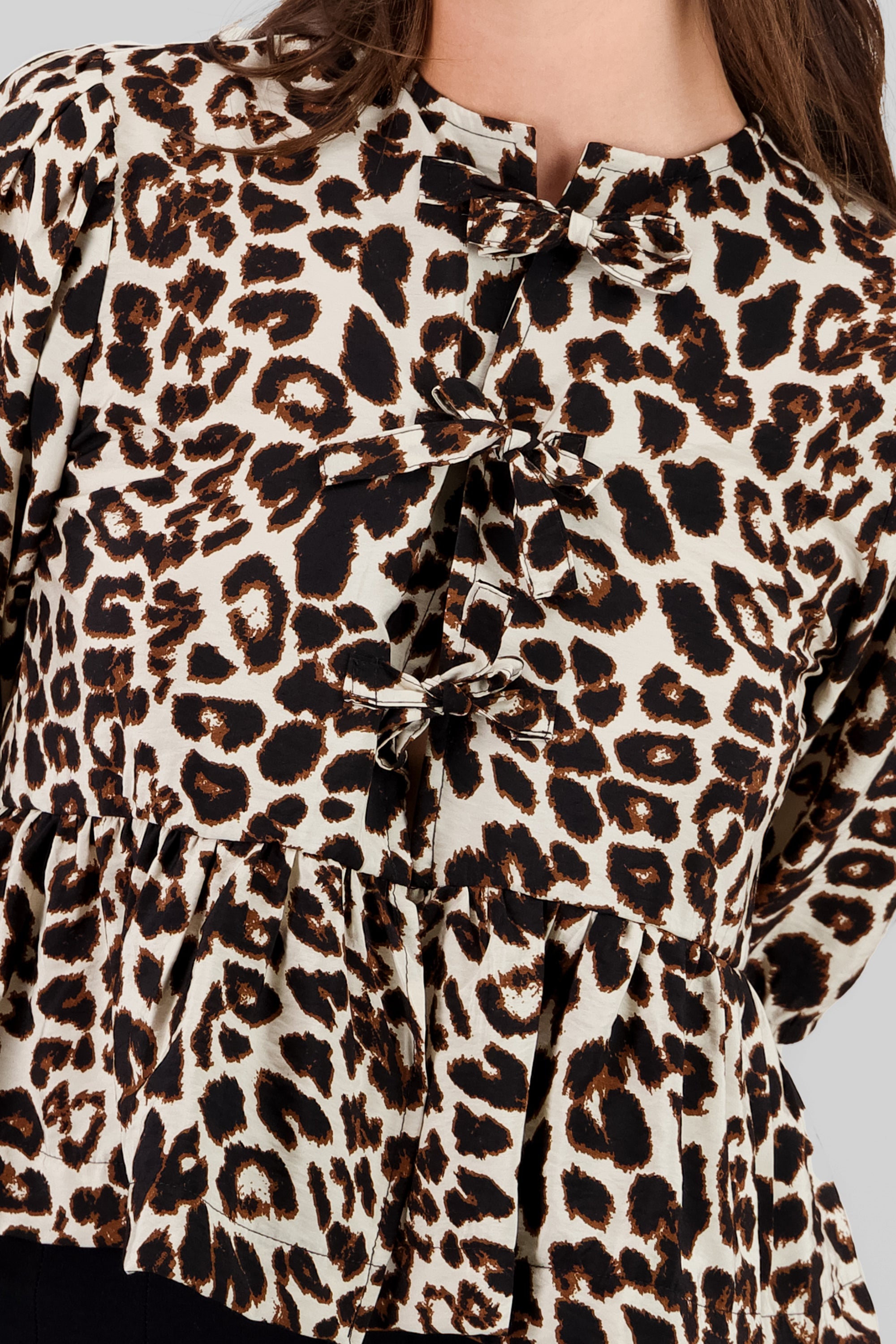 Blusa mangas abullonadas animal print KHAKI COMBO