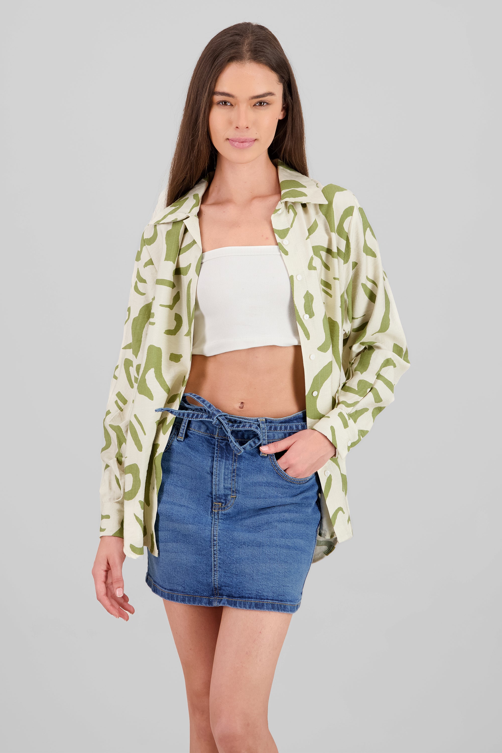 Camisa oversized detalle estampado BLANCO COMBO