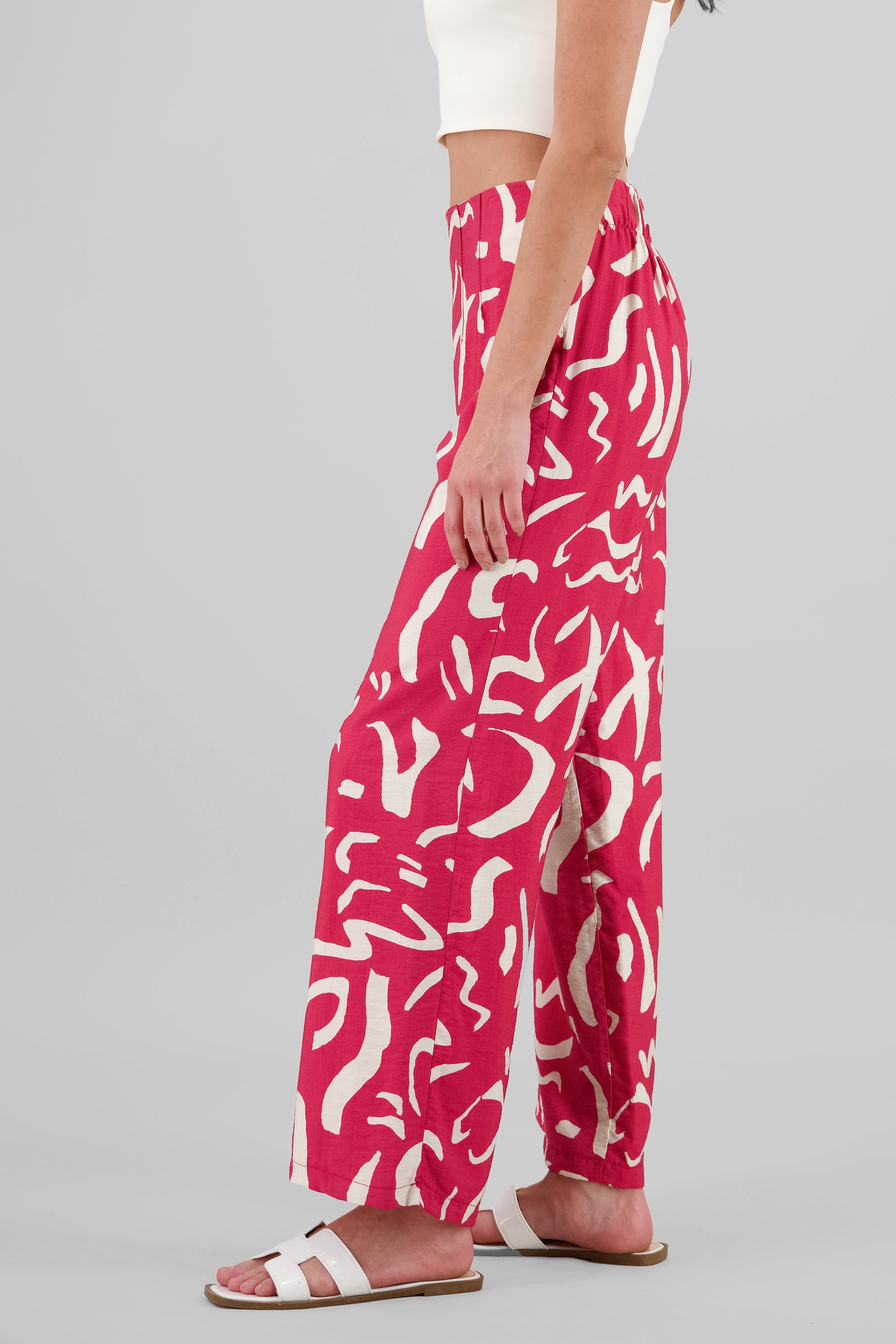 Pantalón wide leg estampado detalle pinzas ROJO COMBO