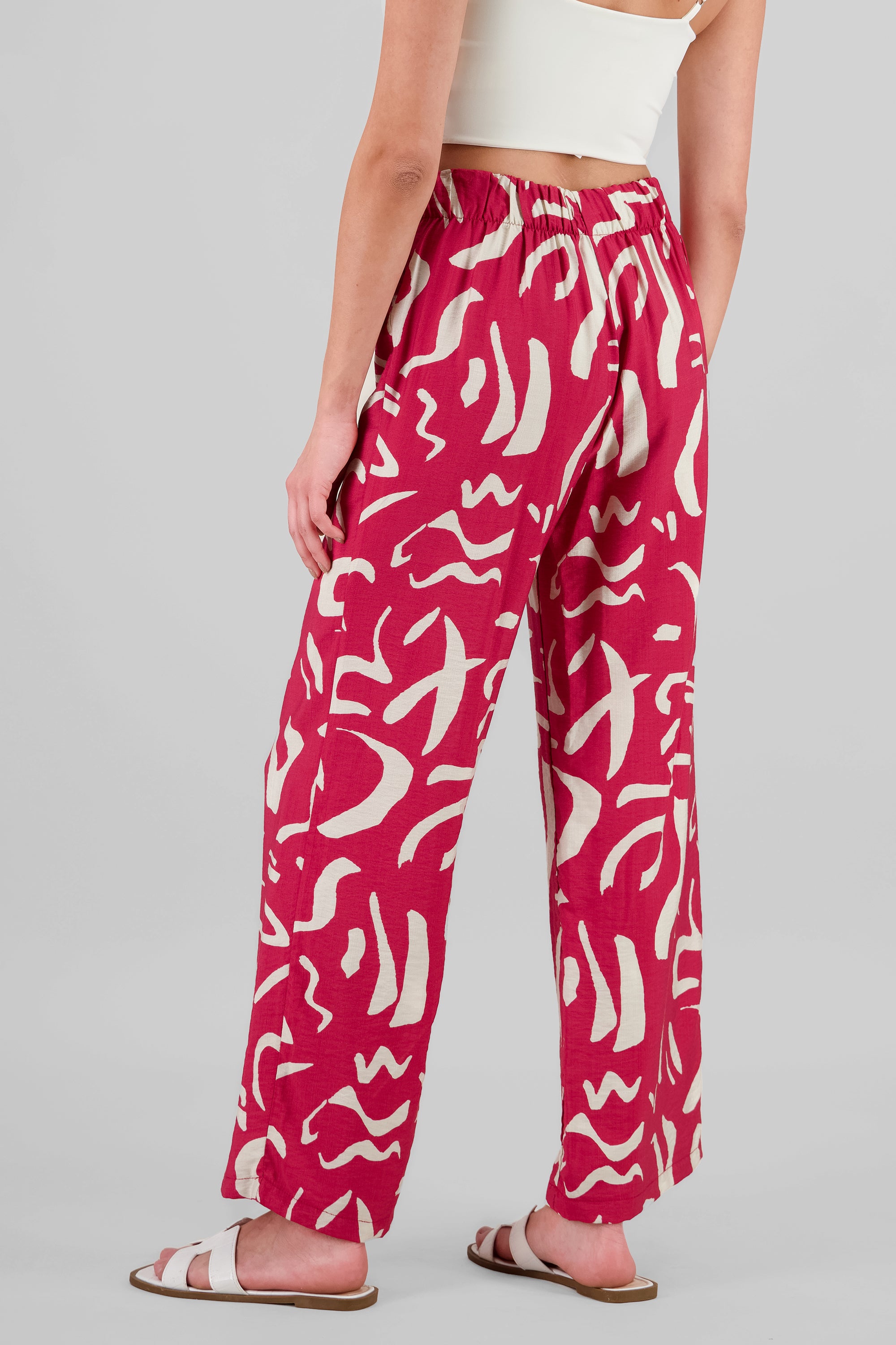 Pantalón wide leg estampado detalle pinzas ROJO COMBO