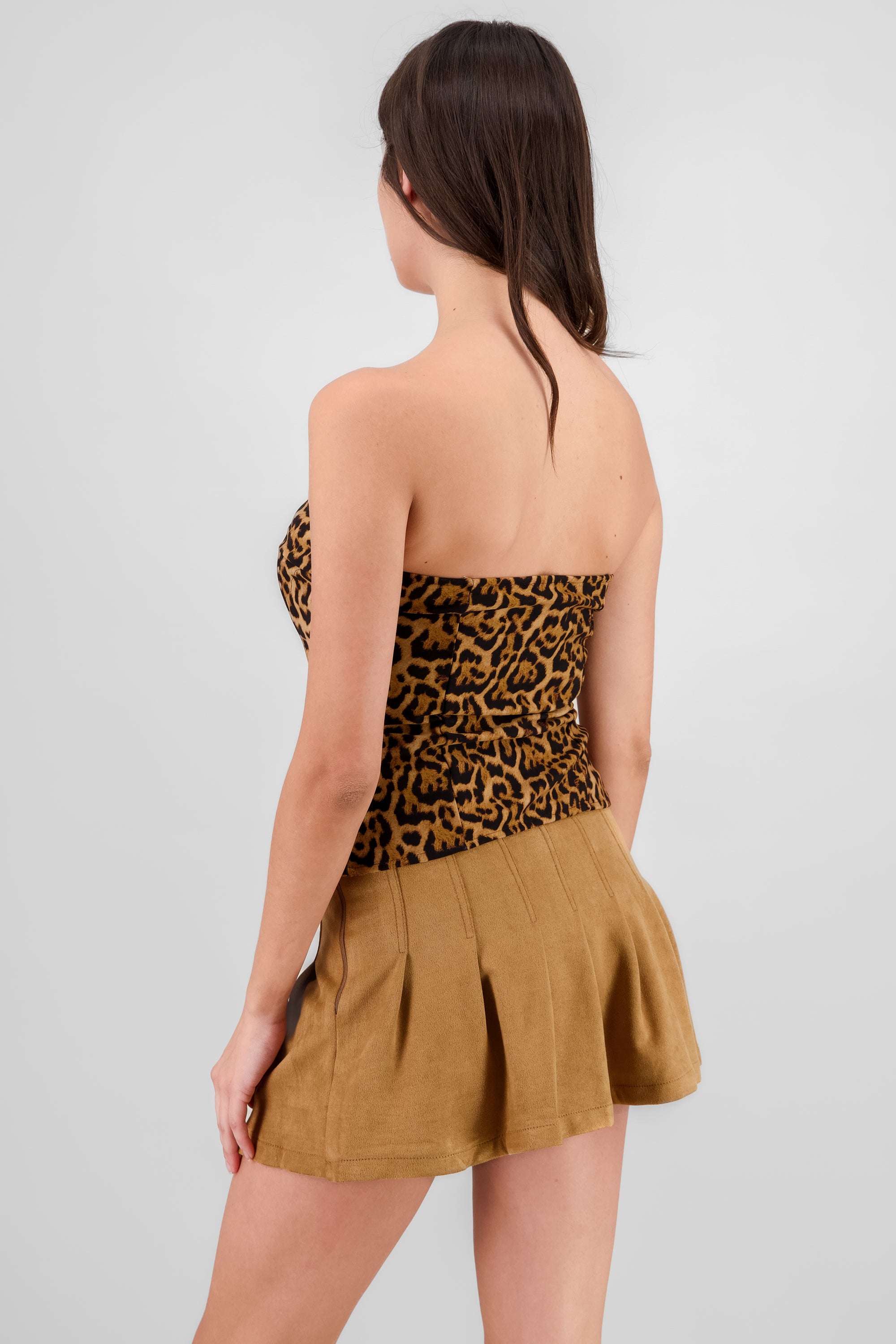 Top strapless con botones animal print leopardo CAFE COMBO