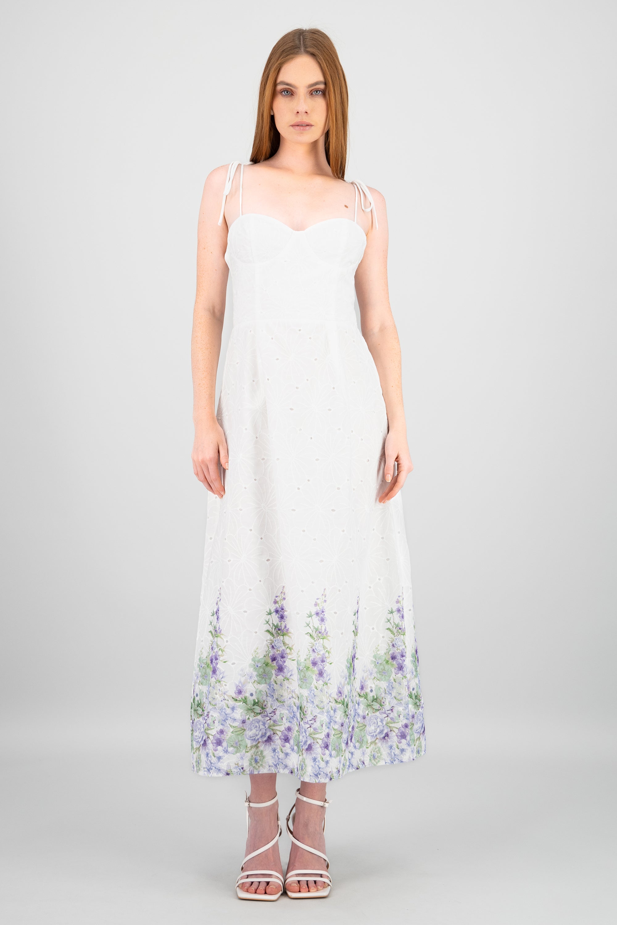 Vestido maxi eyelet estampado Hypsters BLANCO COMBO