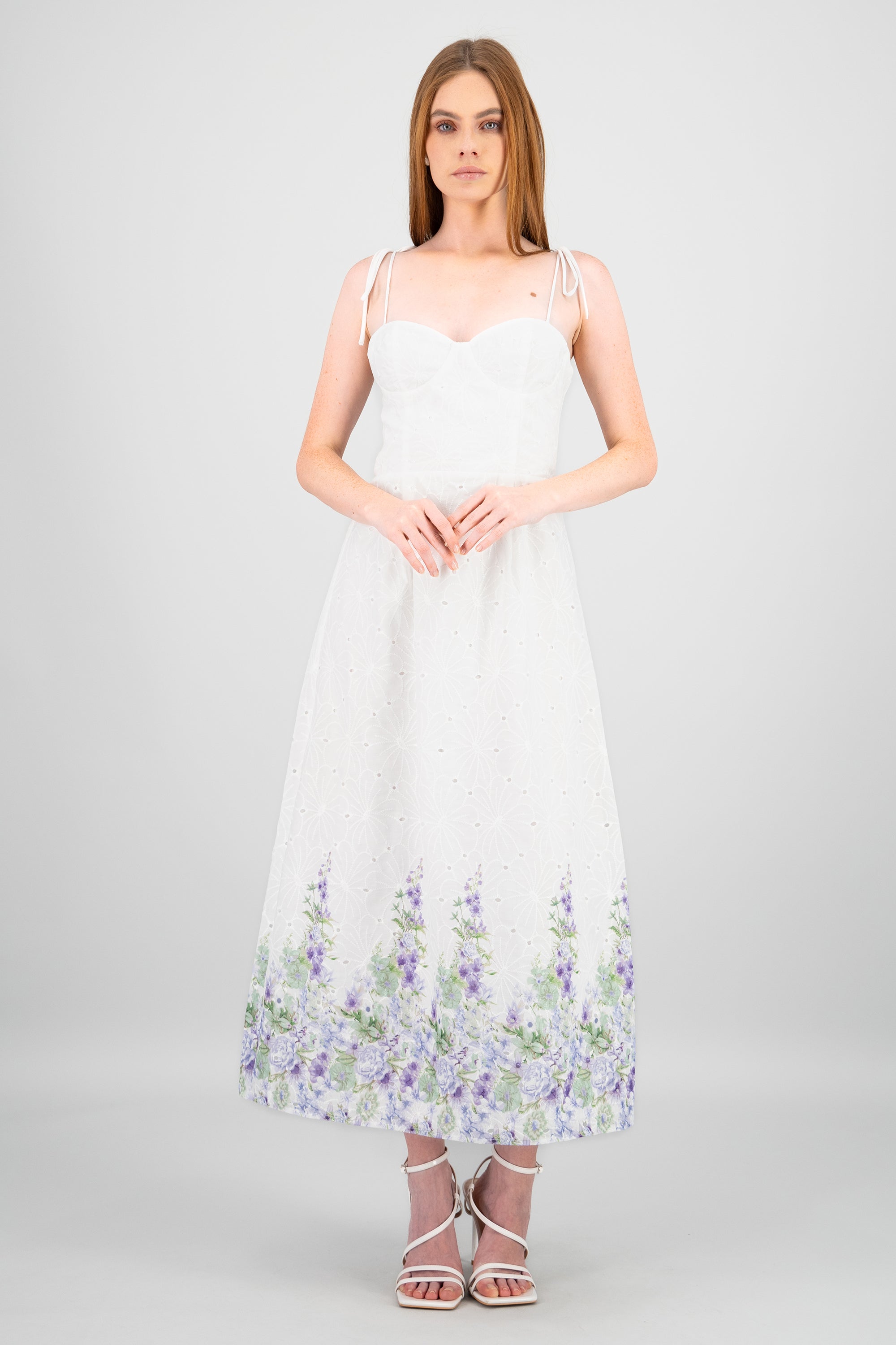 Vestido maxi eyelet estampado Hypsters BLANCO COMBO