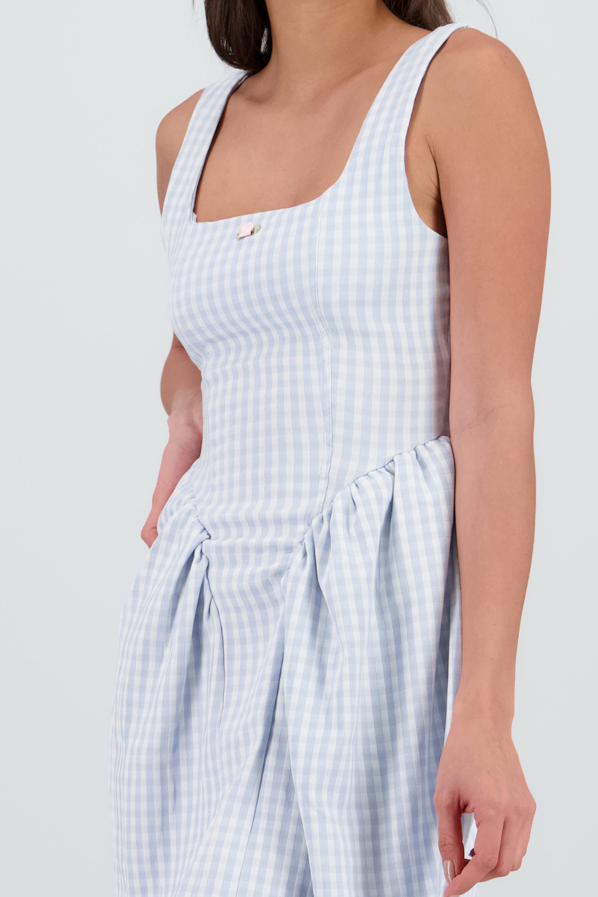 Vestido mini gingham AZUL CIELO