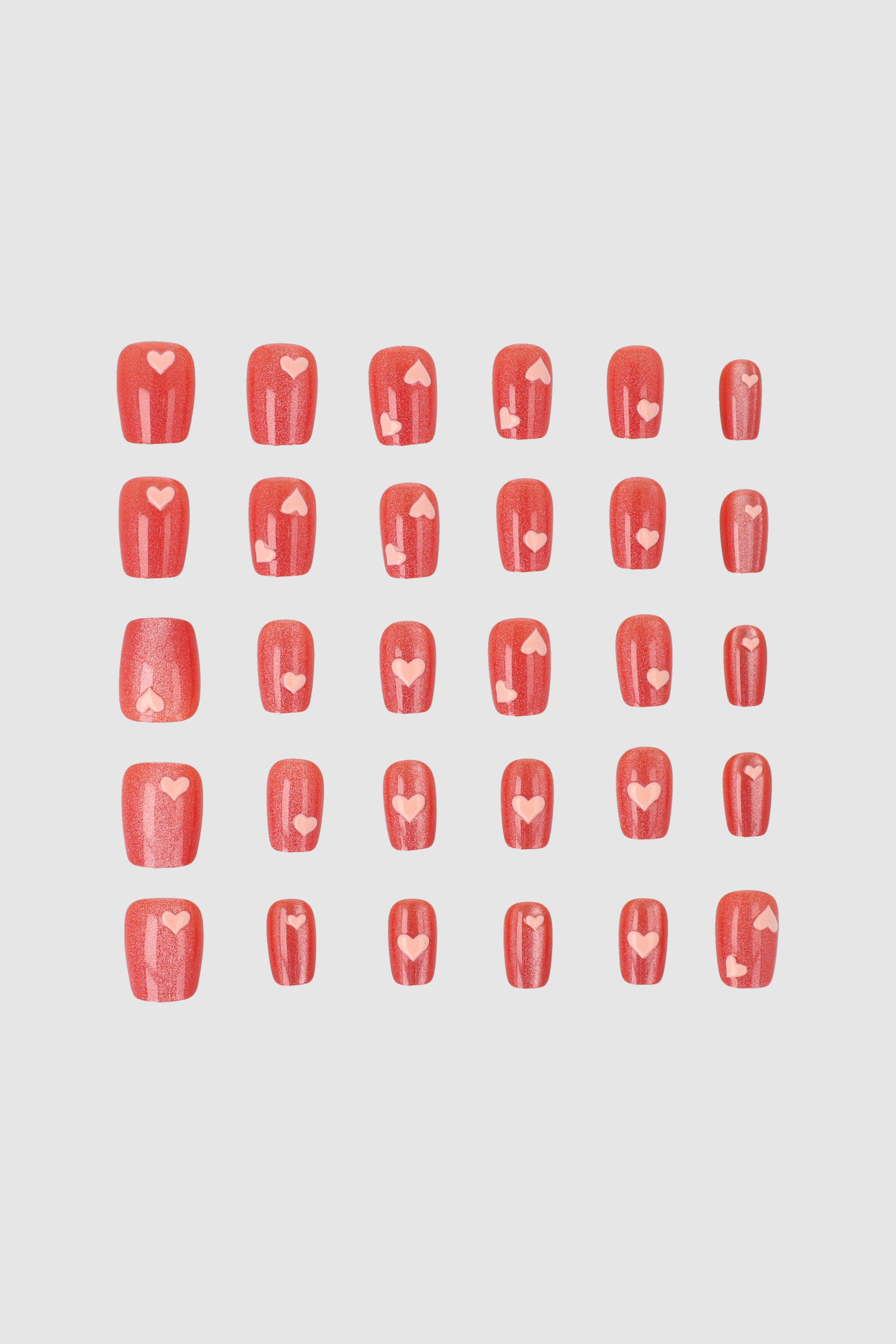 Set 24 uñas ojo de gato corazones ROJO
