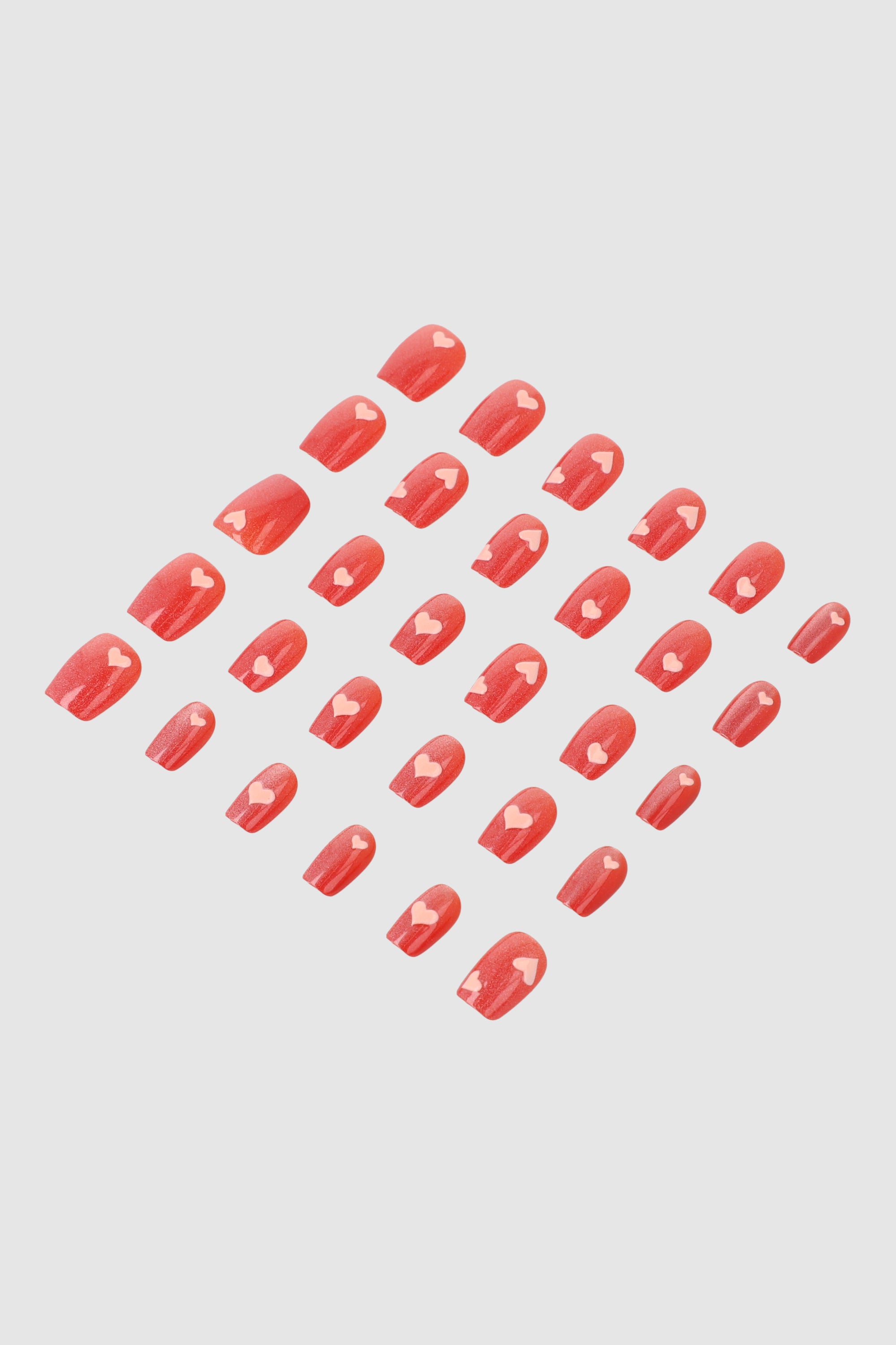 Set 24 uñas ojo de gato corazones ROJO