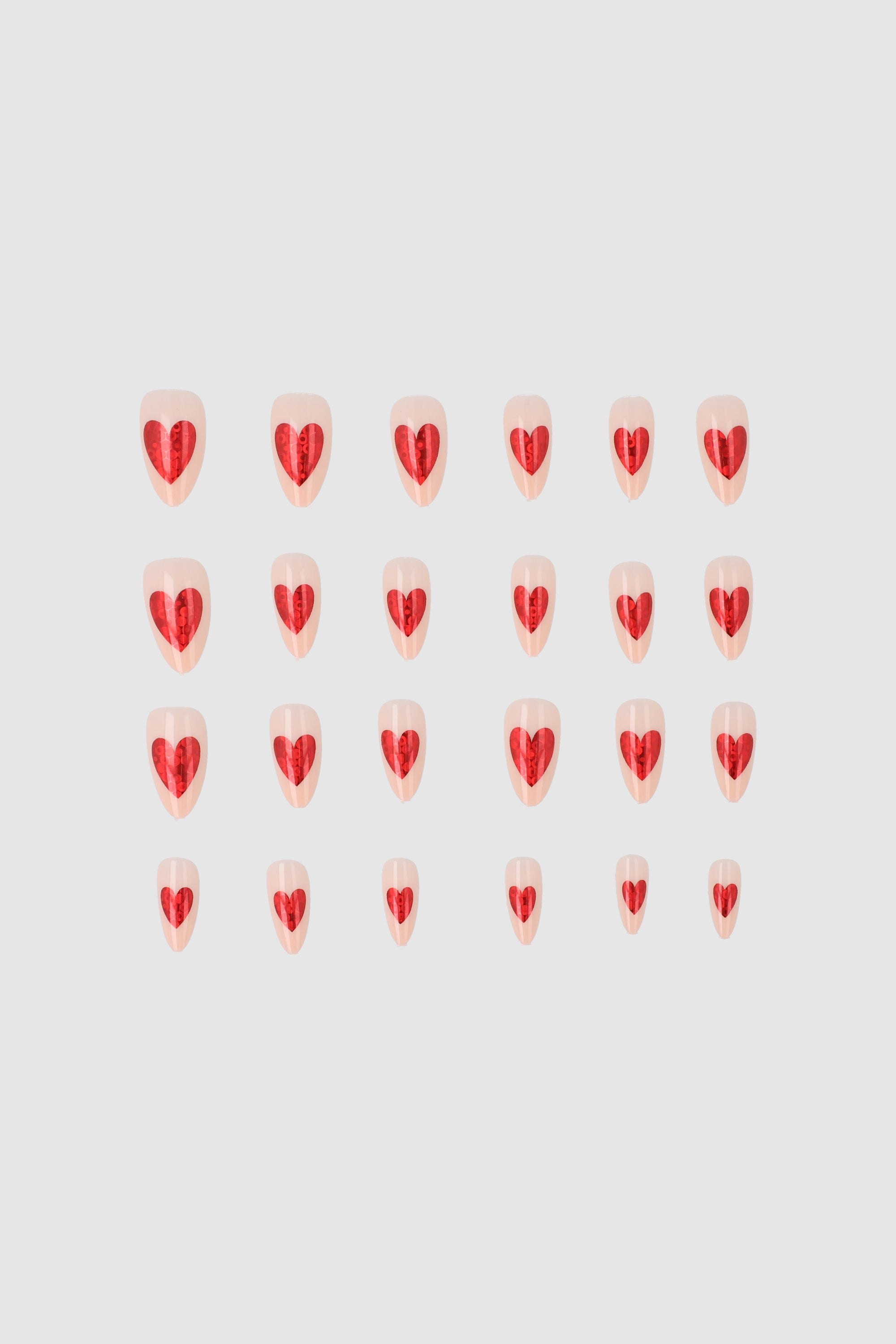 Set 24 uñas corazon metalico ROJO