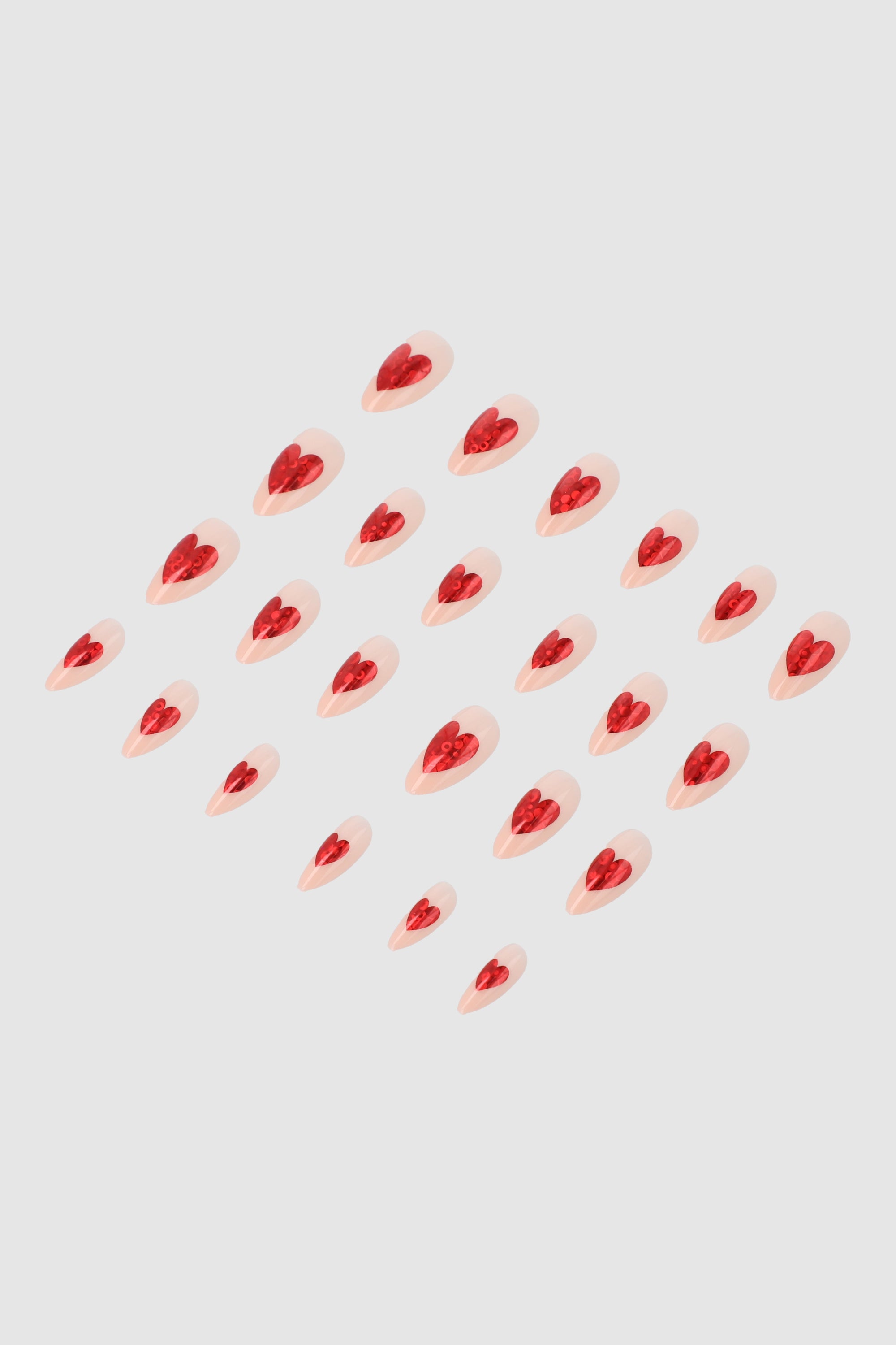 Set 24 uñas corazon metalico ROJO