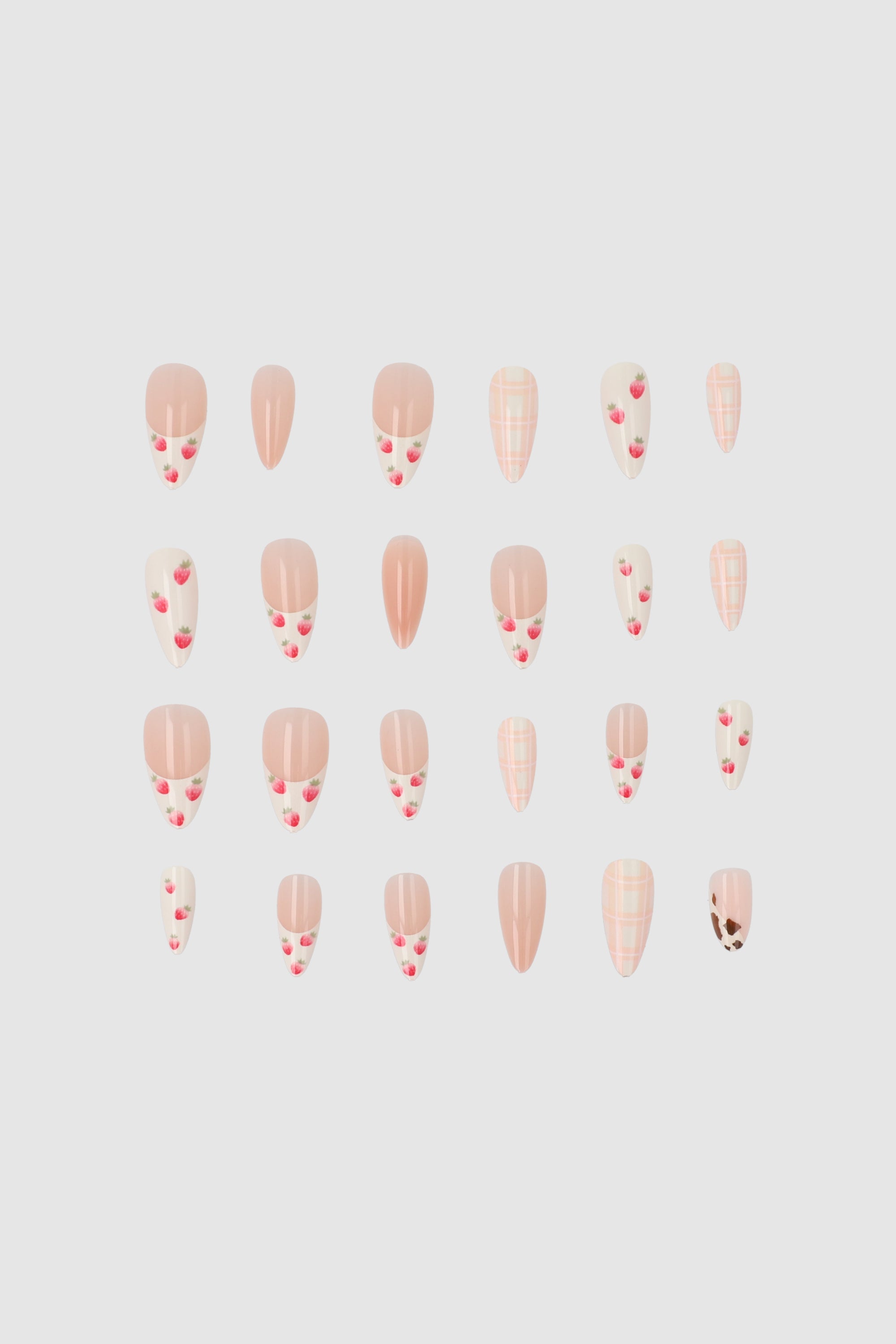 Set 24 uñas french fresas BLANCO