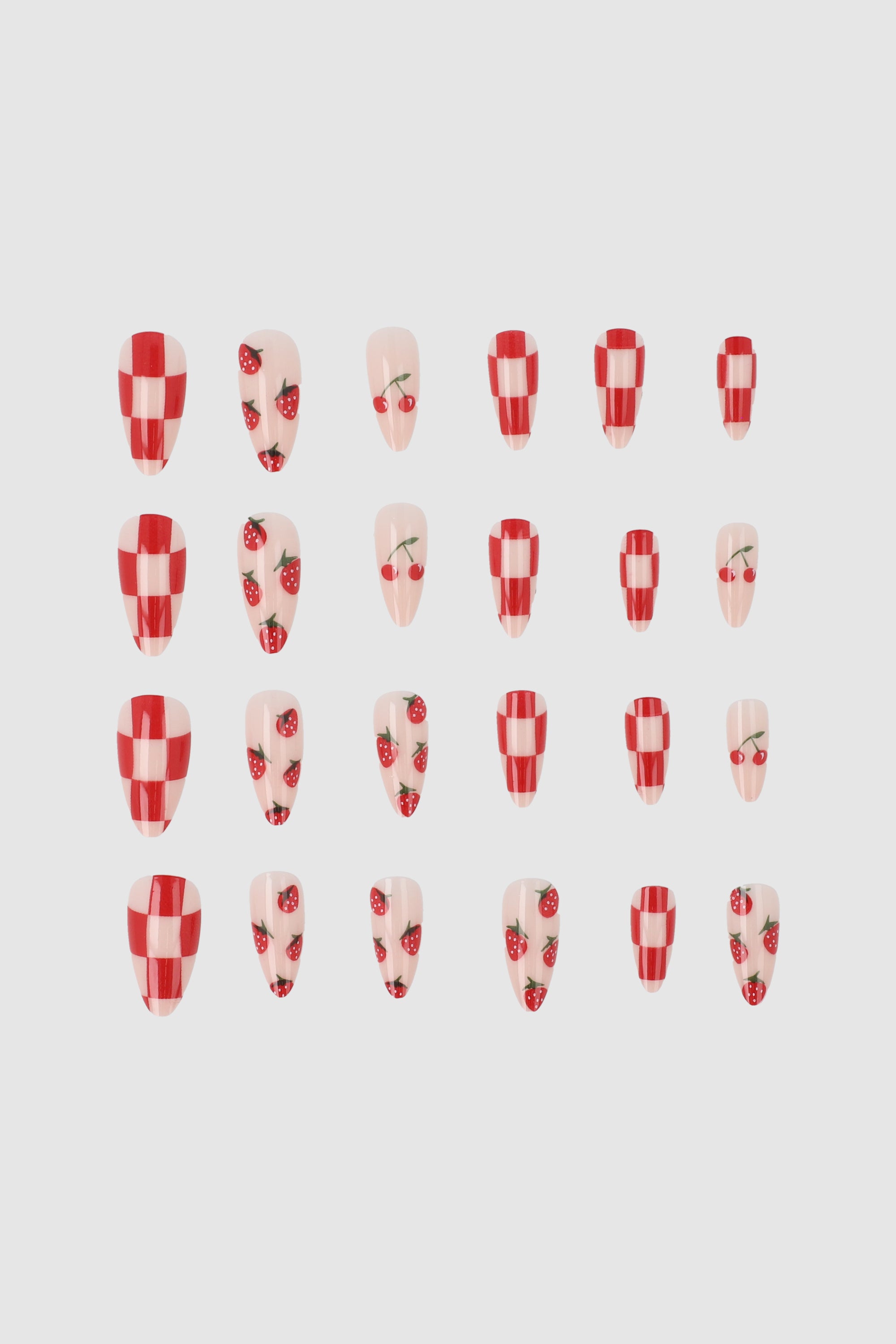 Set 24 uñas cuadros frutas ROSA