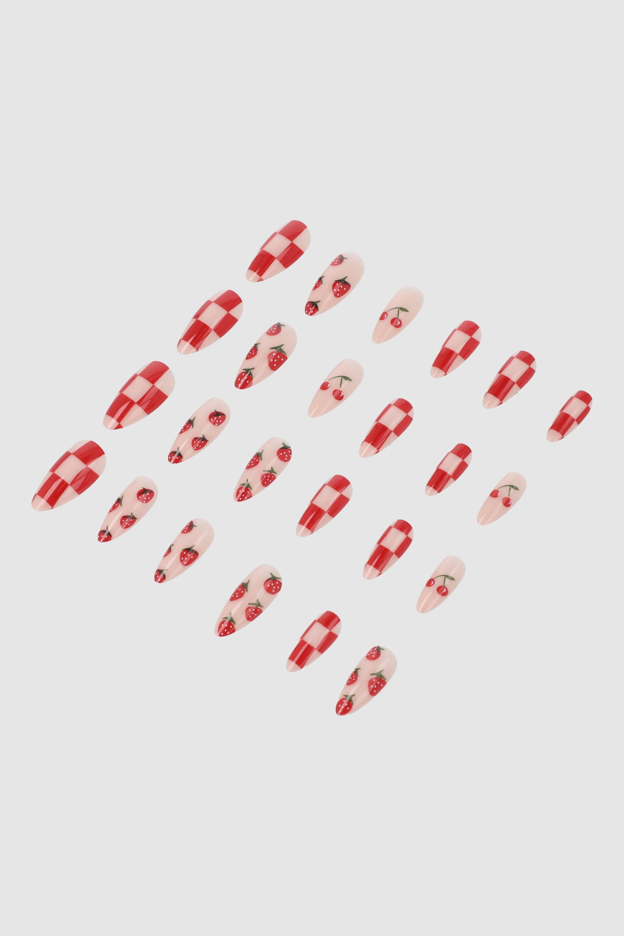 Set 24 uñas cuadros frutas ROSA