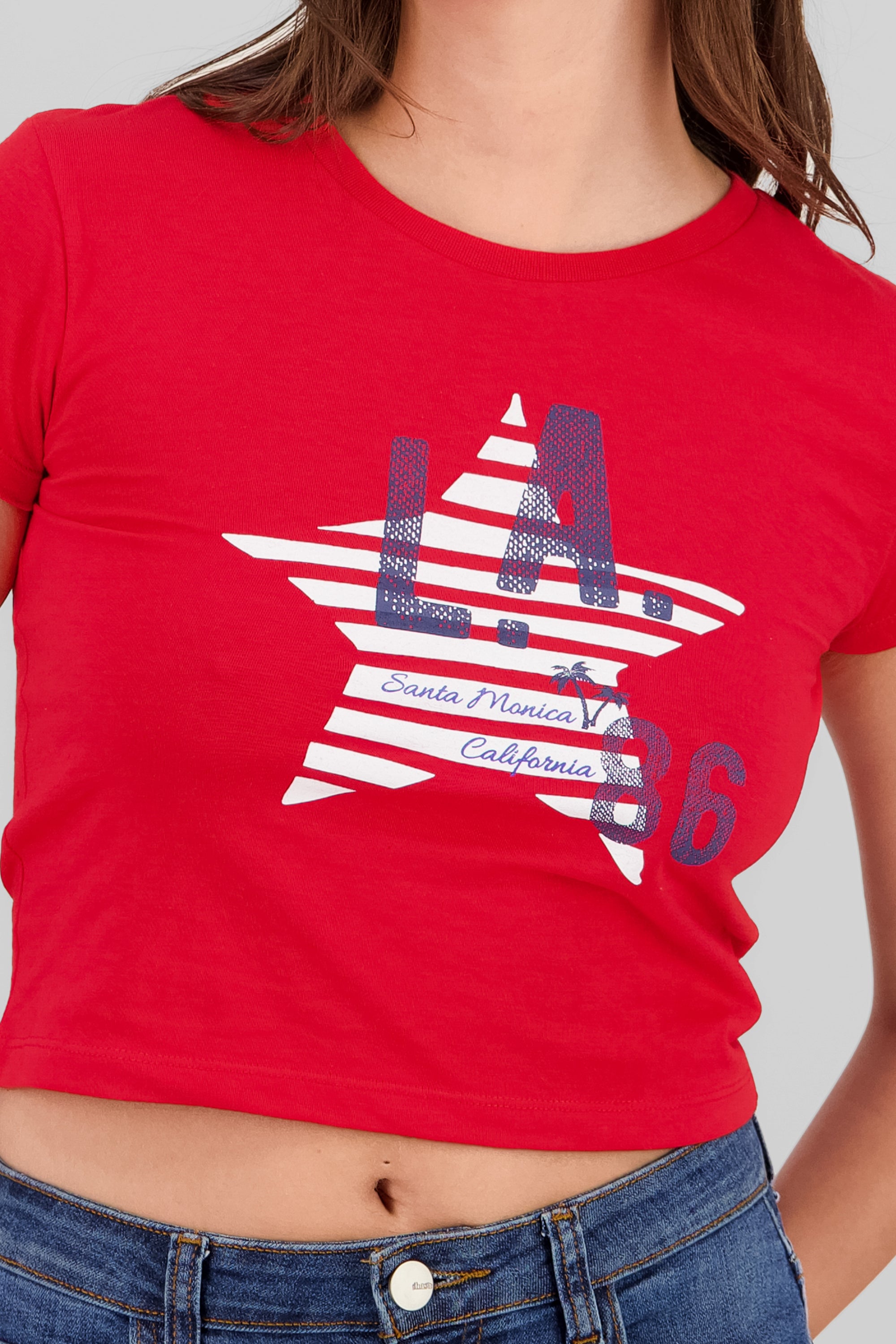 T-shirt de california con escote en v ROJO COMBO