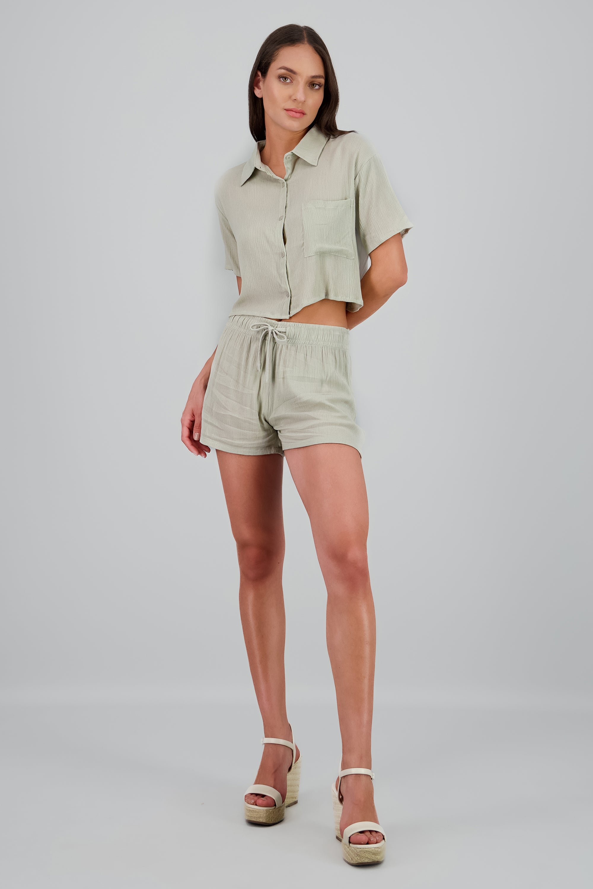 Shorts textura con elastico lisos KHAKI