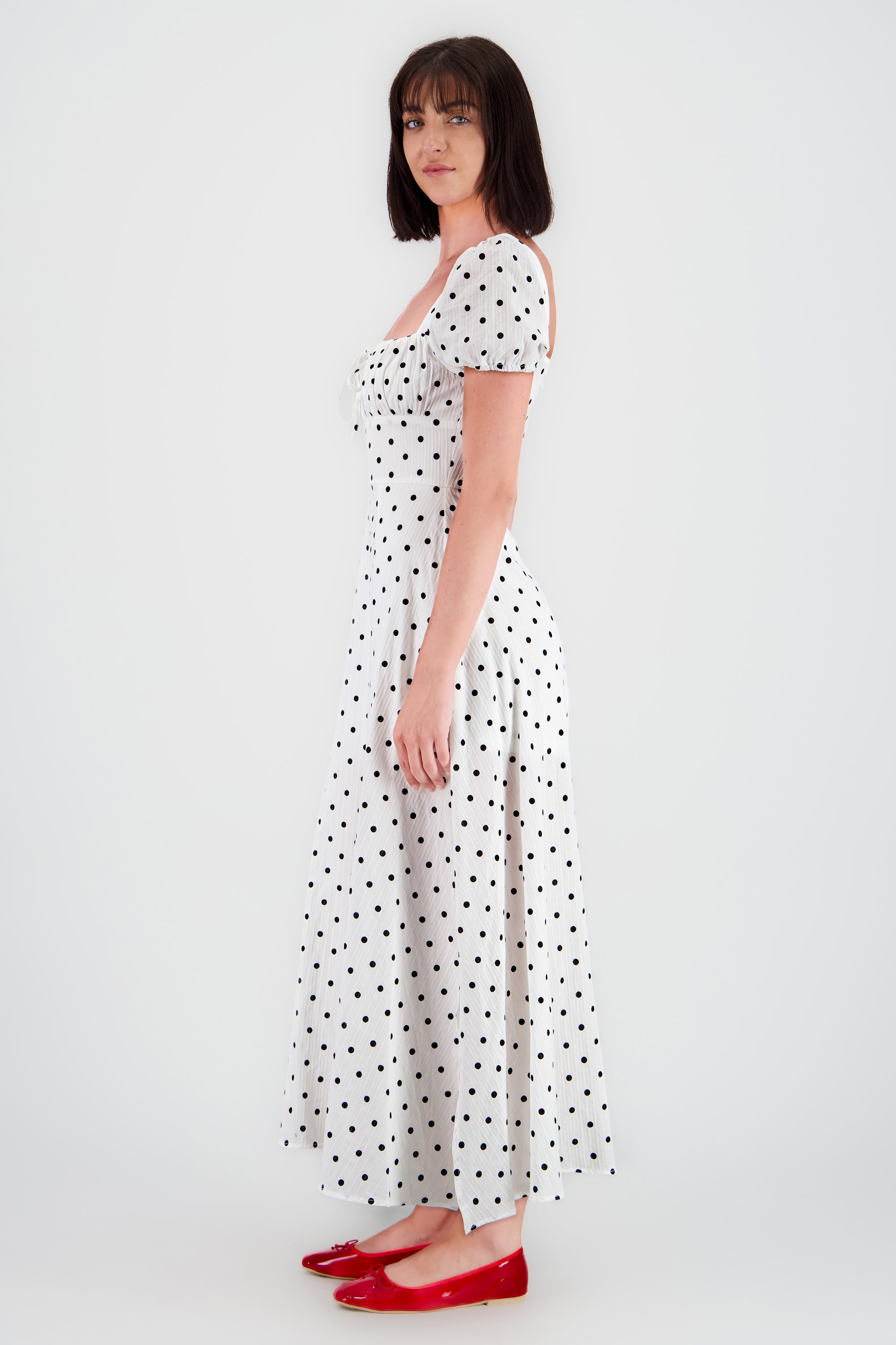 Vestido midi estampado polka BLANCO COMBO