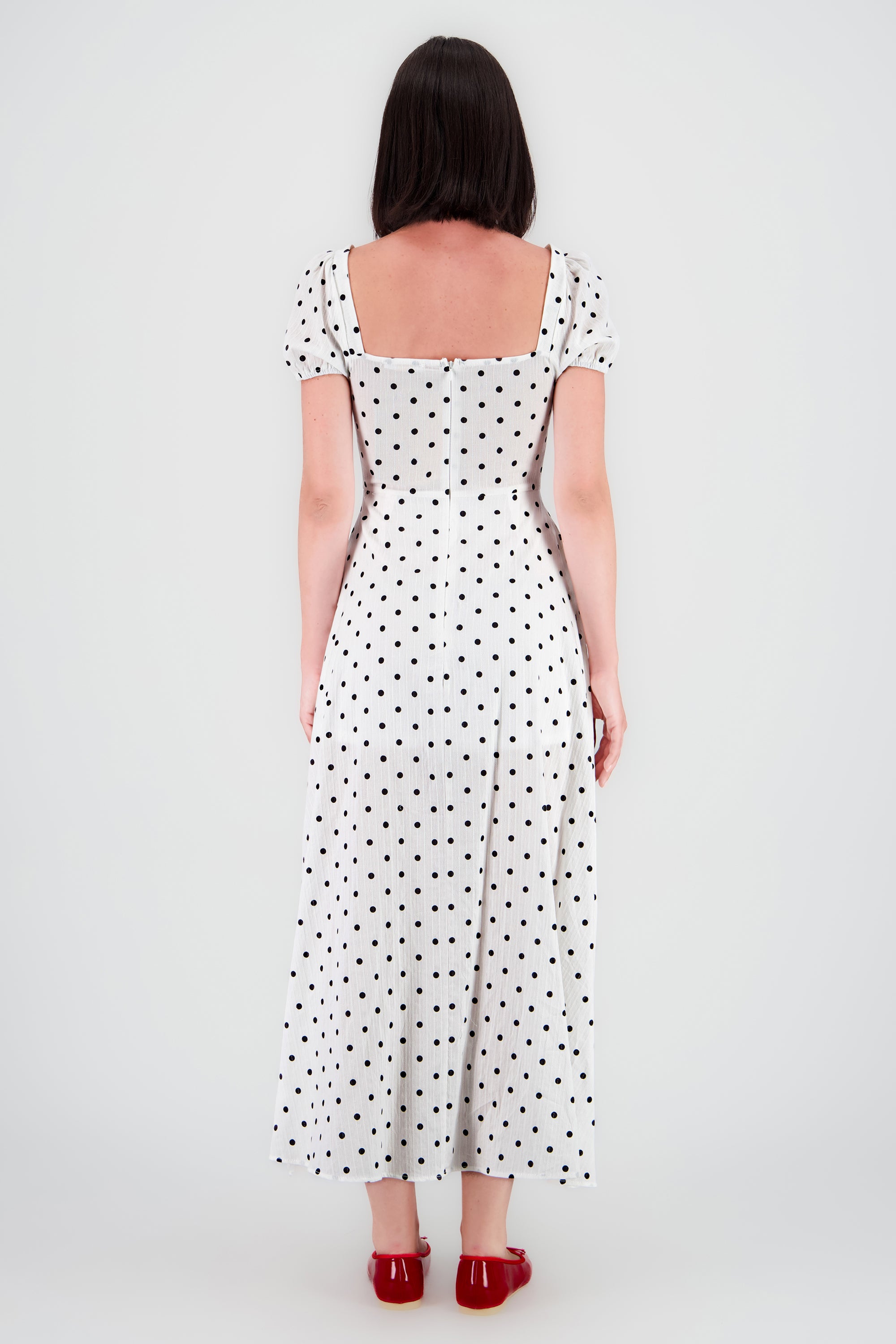 Vestido midi estampado polka BLANCO COMBO