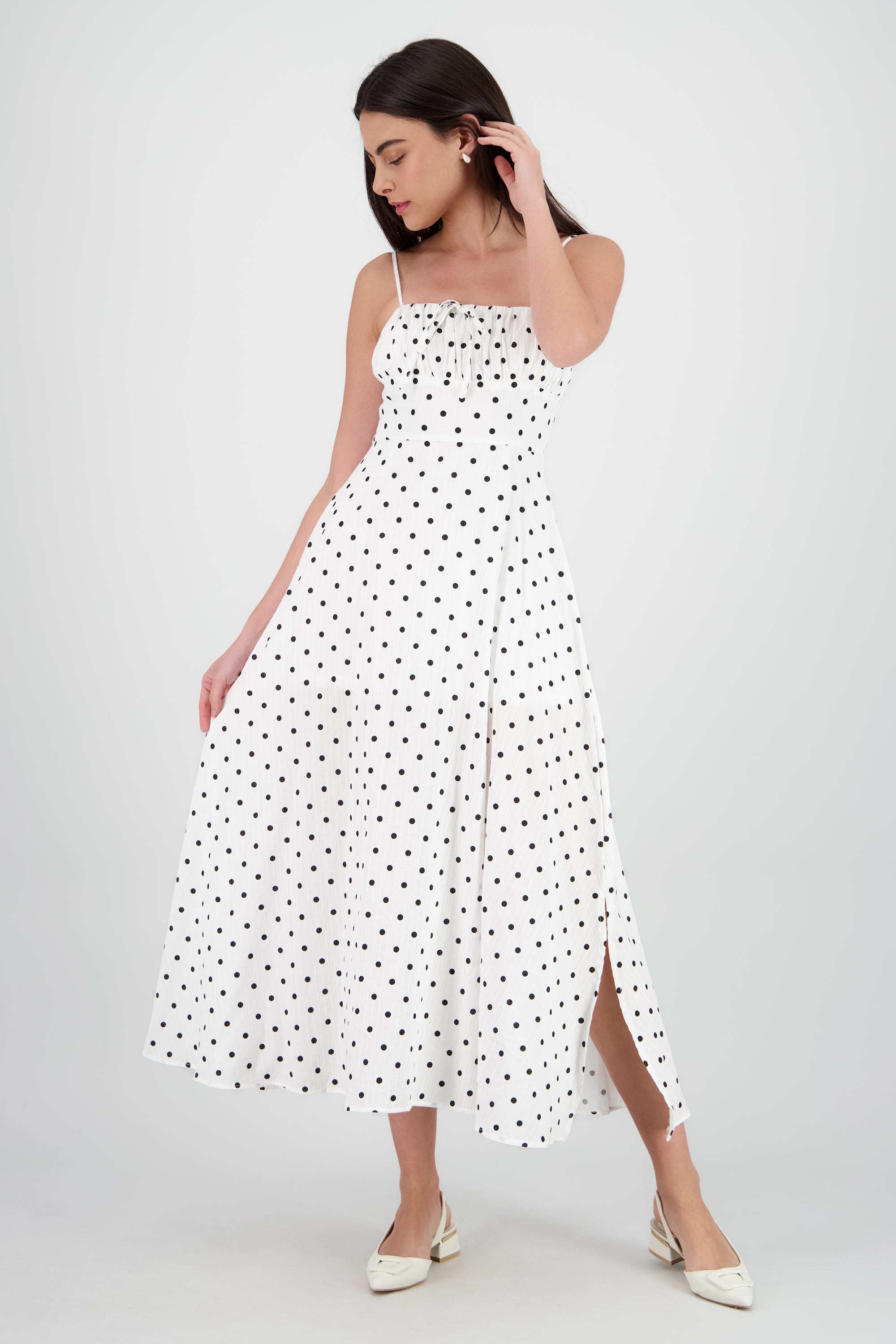 Vestido midi polka tirantes BLANCO COMBO