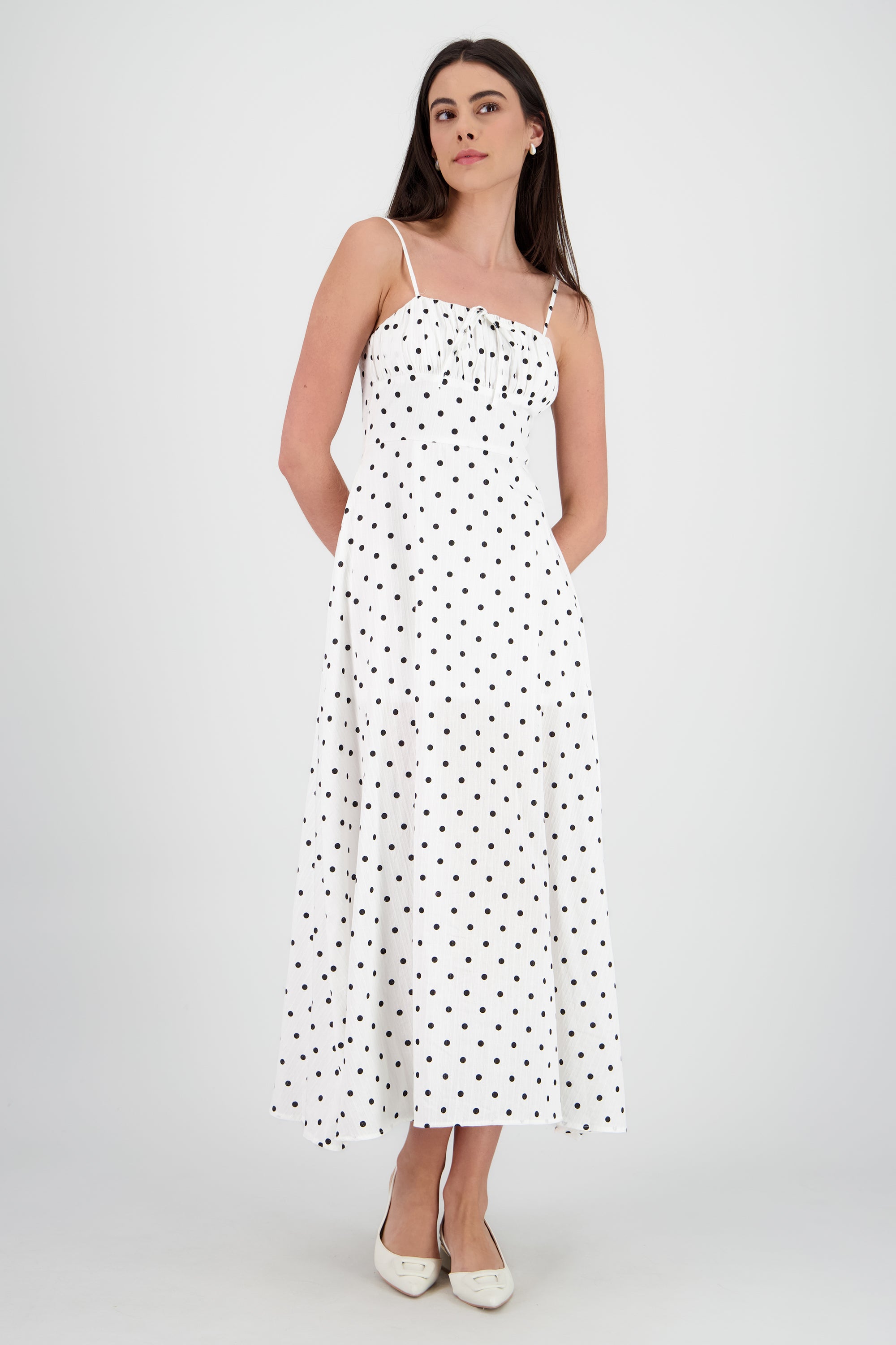 Vestido midi polka tirantes BLANCO COMBO