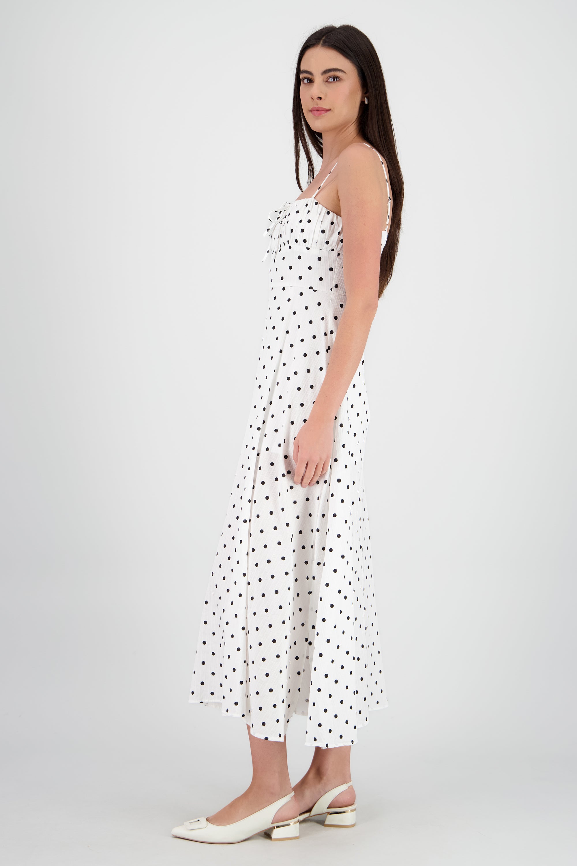 Vestido midi polka tirantes BLANCO COMBO