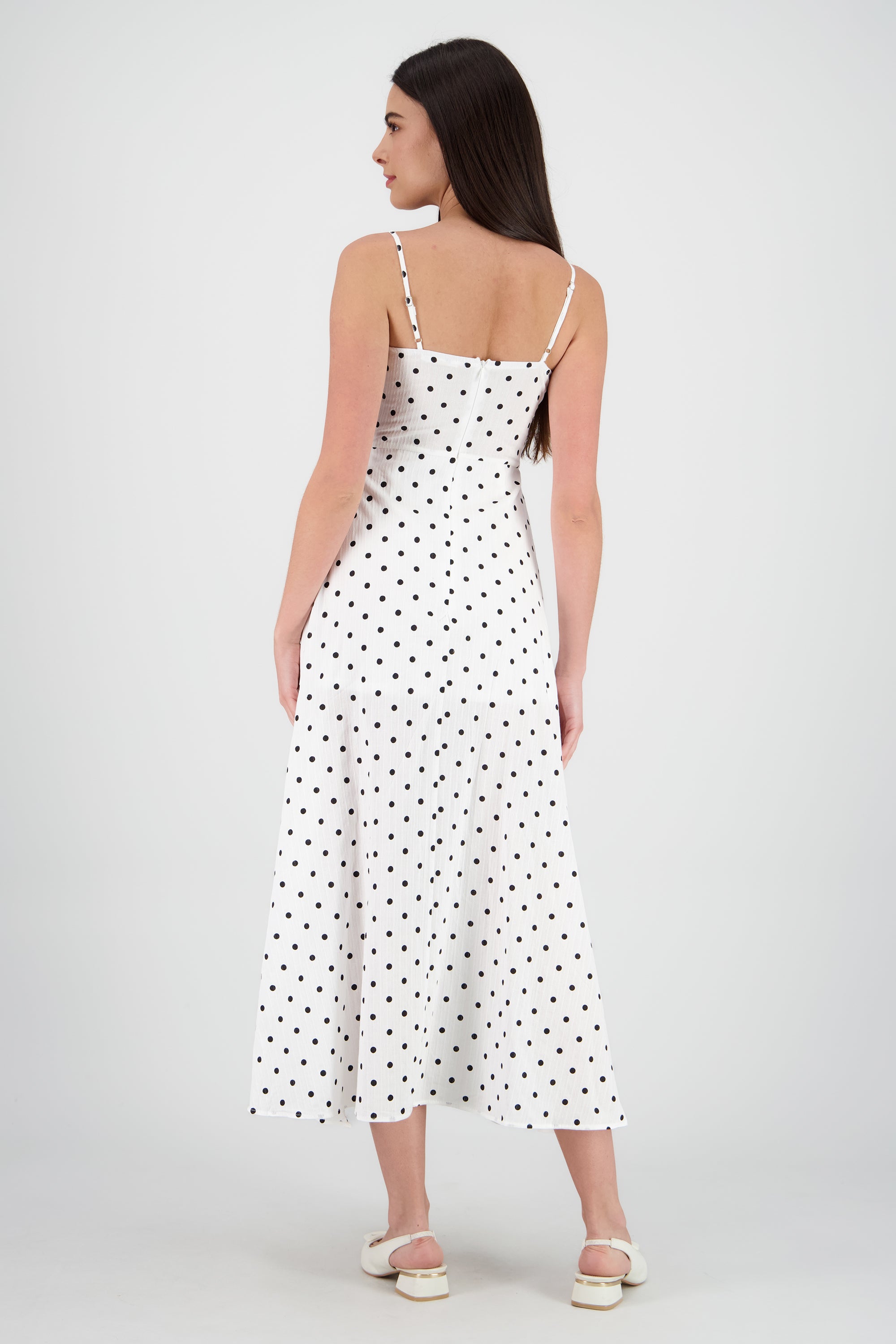 Vestido midi polka tirantes BLANCO COMBO