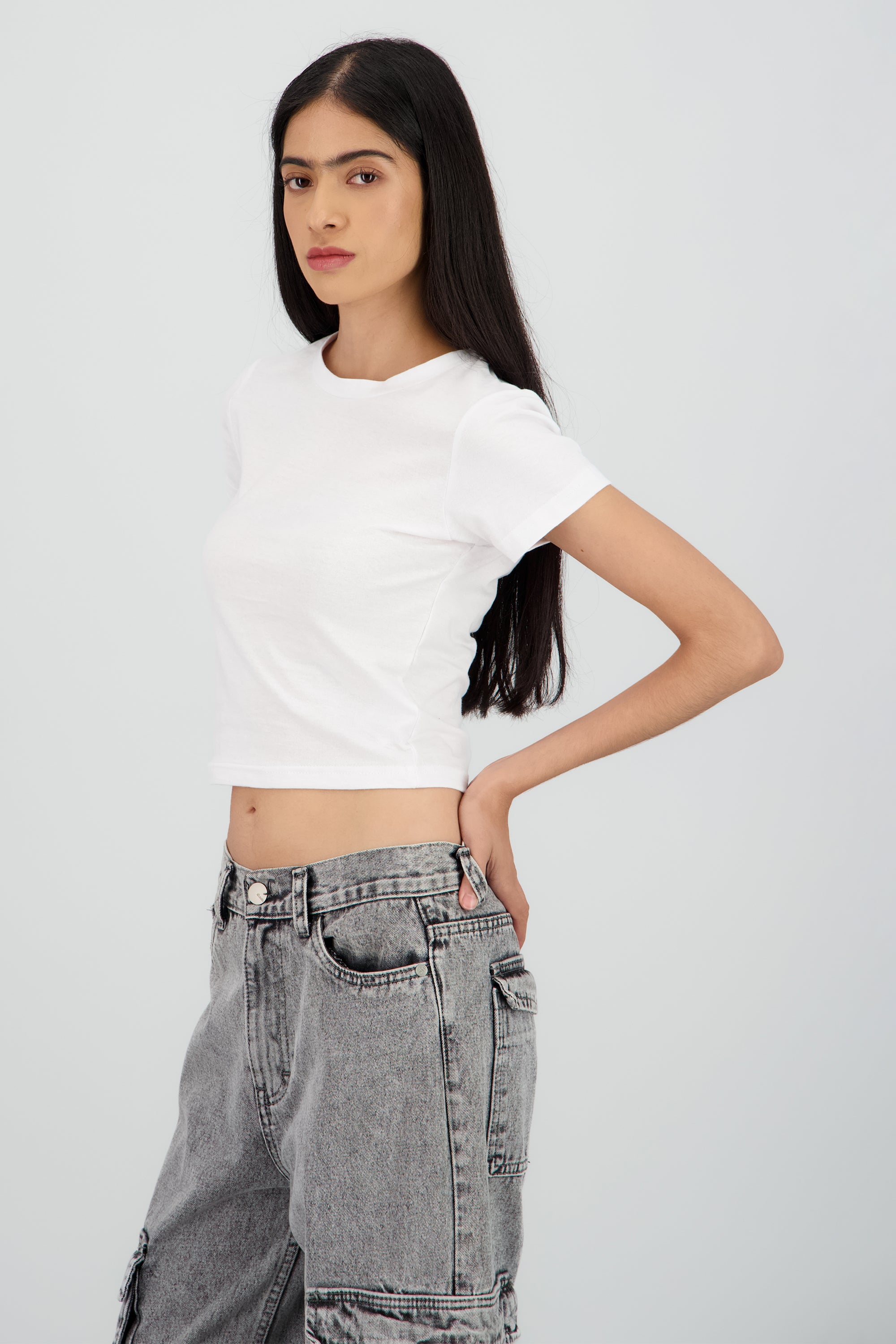 Top liso de cuello redondo BLANCO