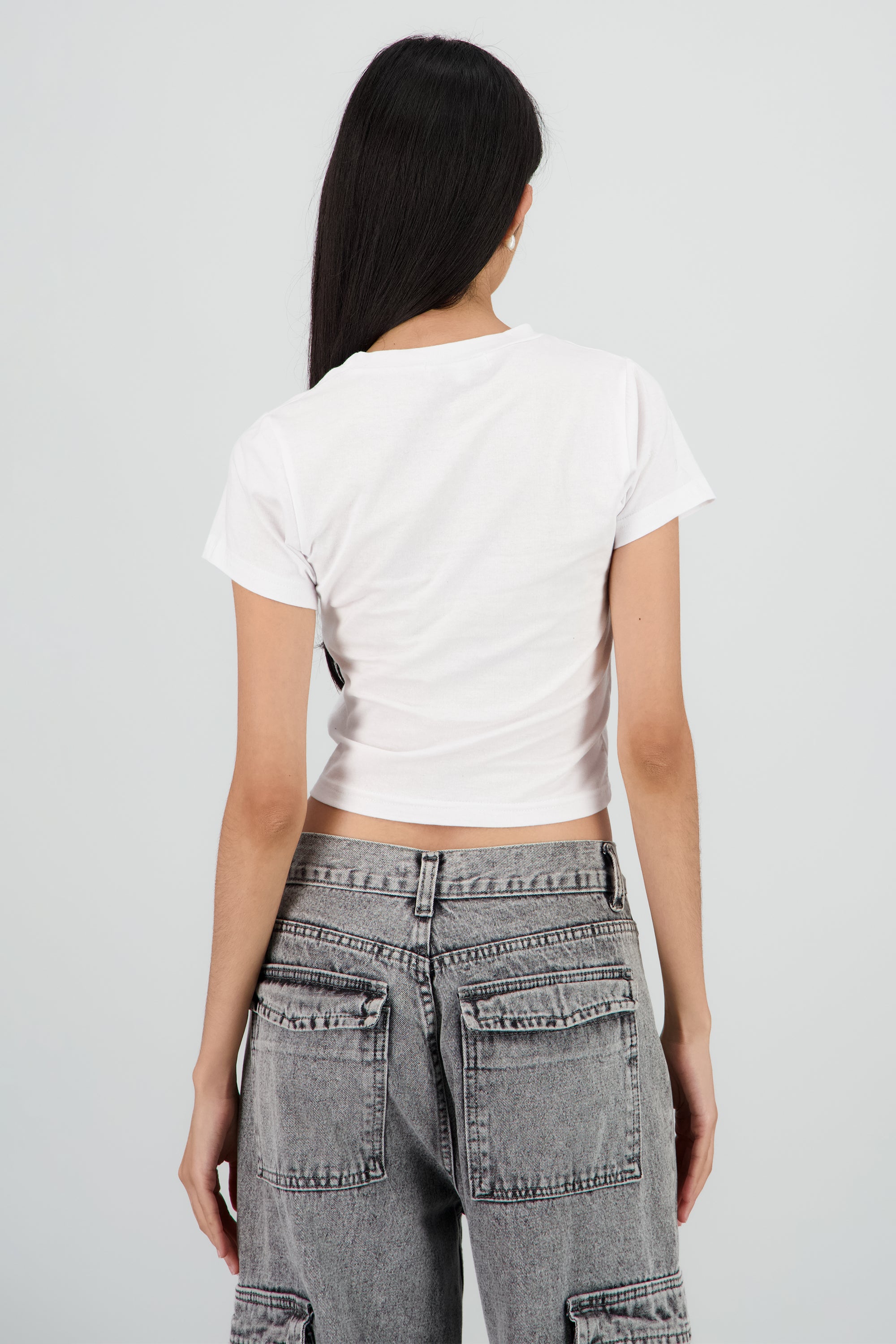 Top liso de cuello redondo BLANCO