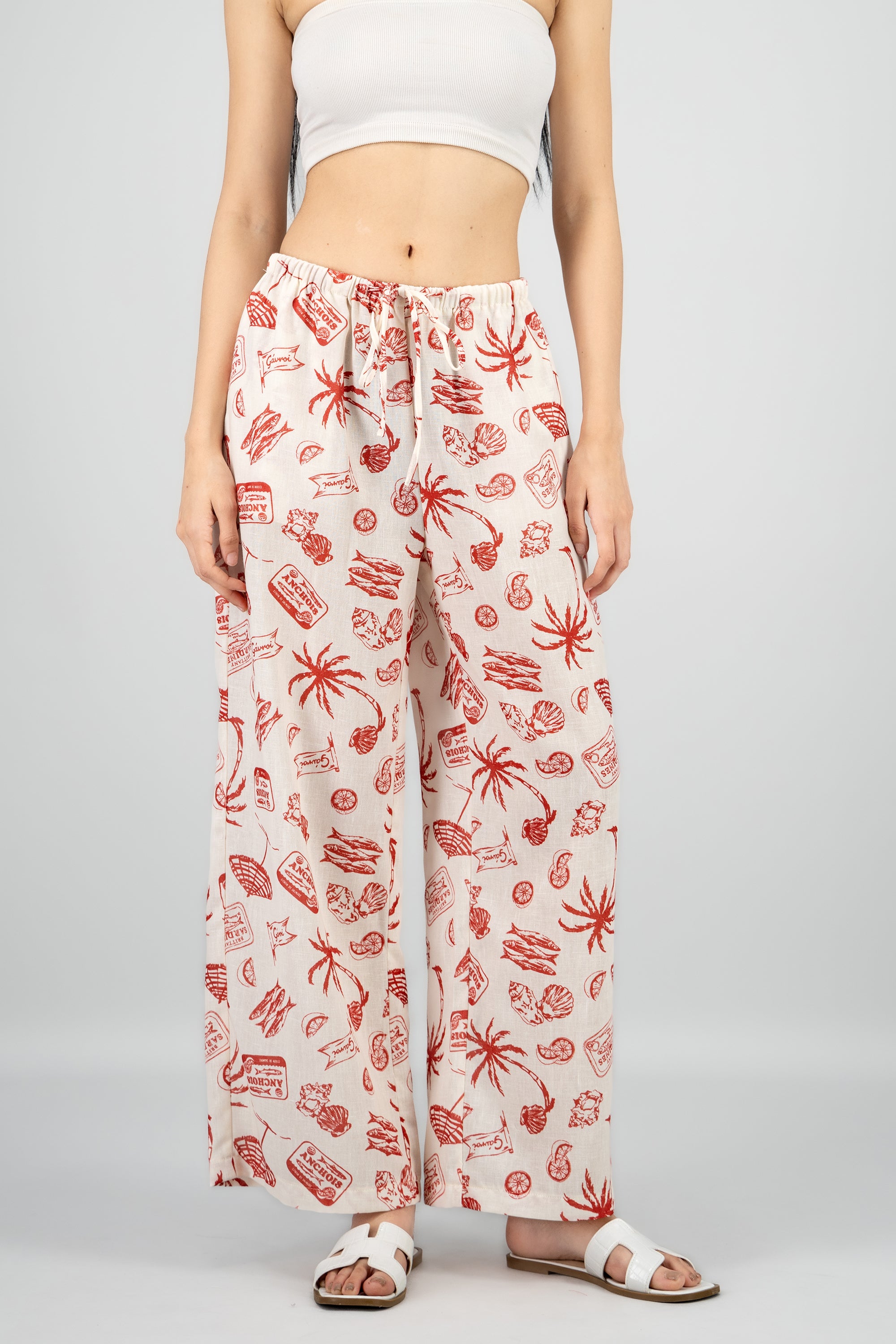 Pantalones estampado tropical ROJO COMBO