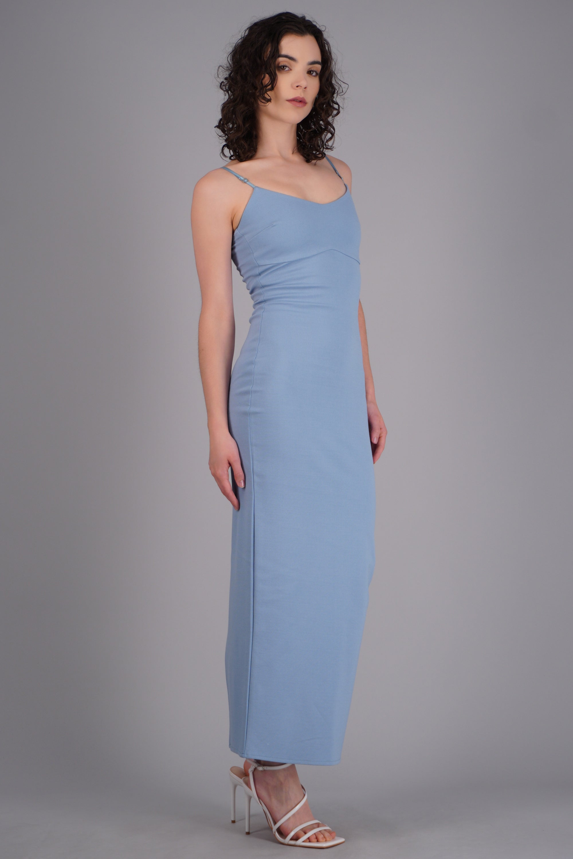 Maxi vestido bodycon liso AZUL PASTEL