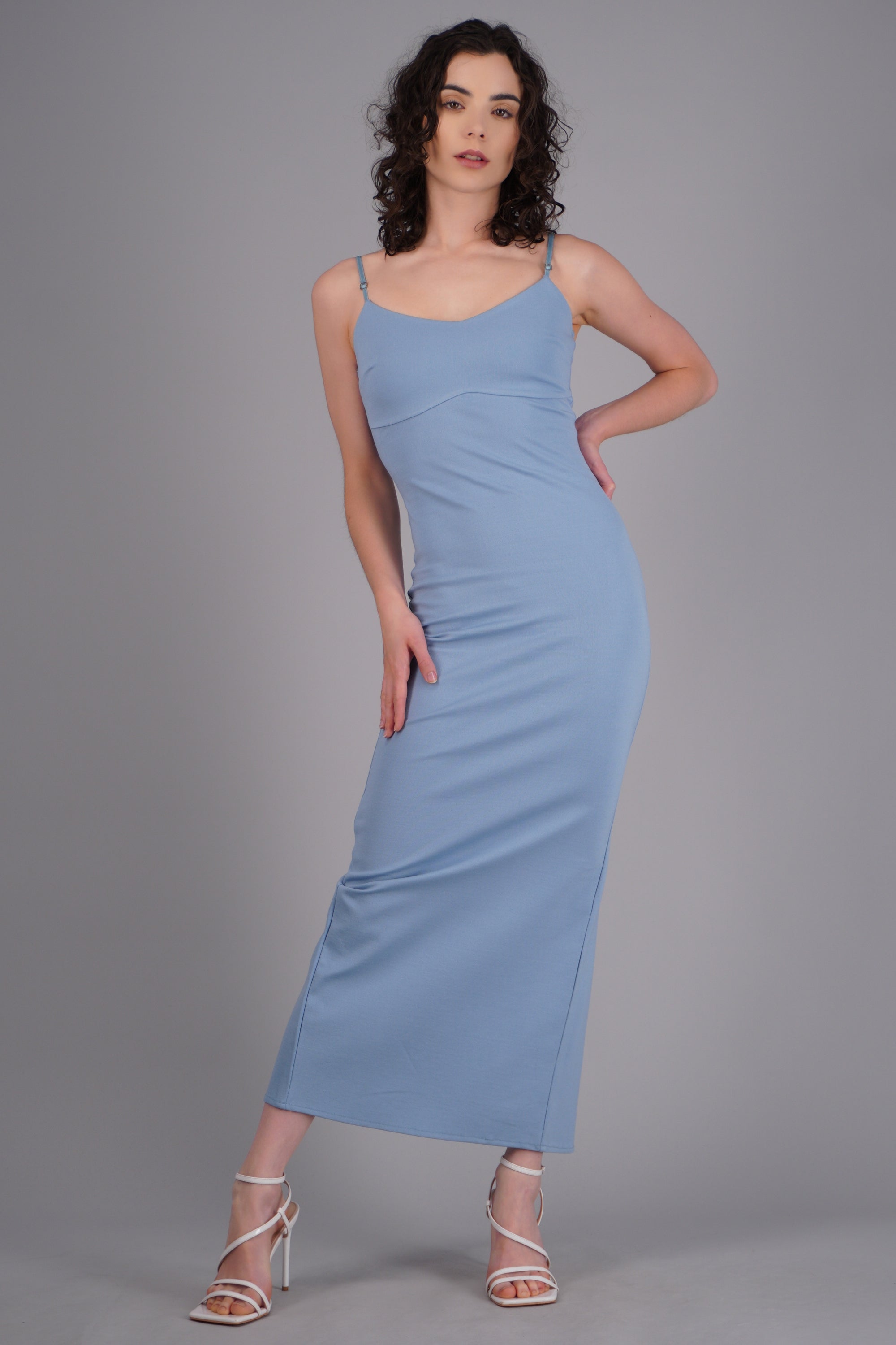 Maxi vestido bodycon liso AZUL PASTEL