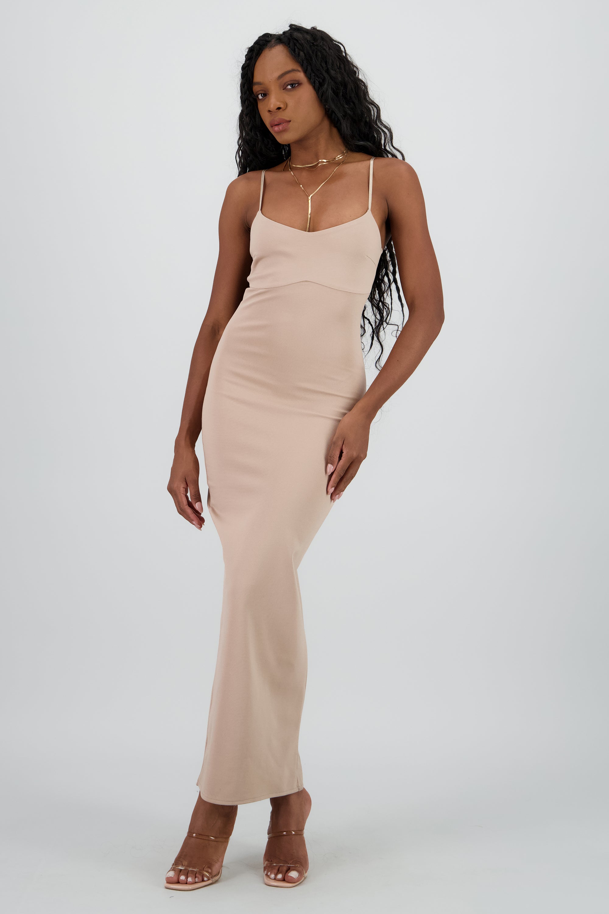 Maxi vestido bodycon liso TAUPE