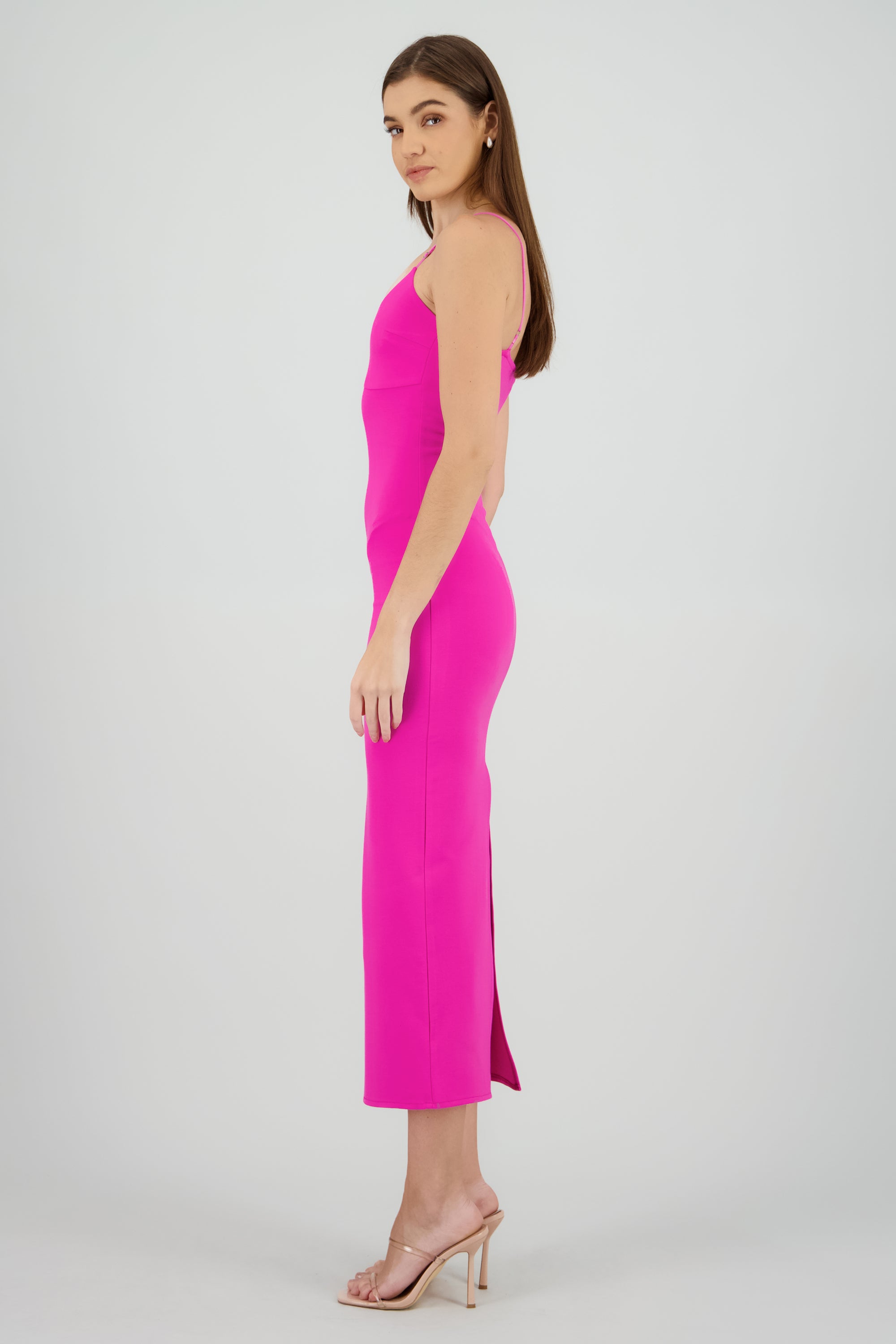 Maxi vestido bodycon liso ROSA NEON