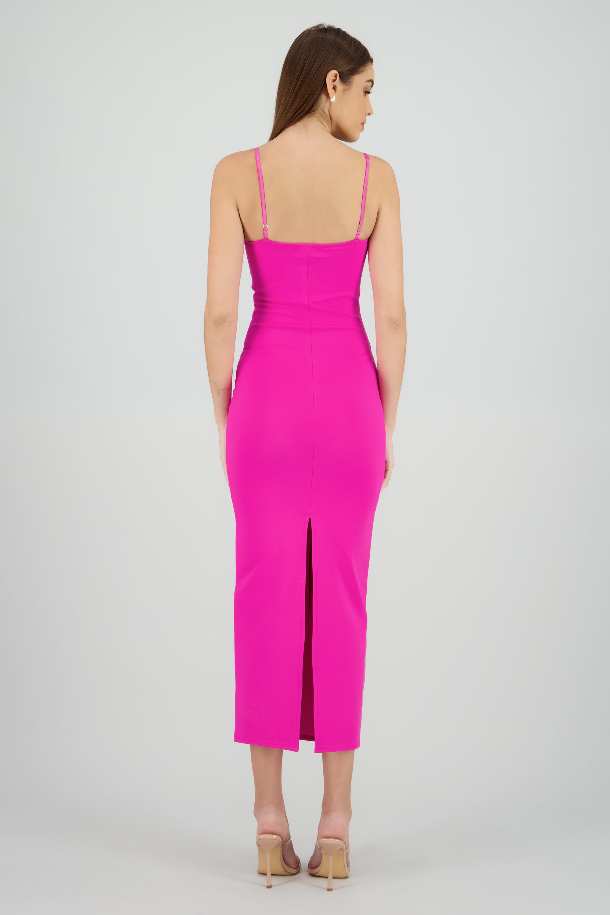 Maxi vestido bodycon liso ROSA NEON