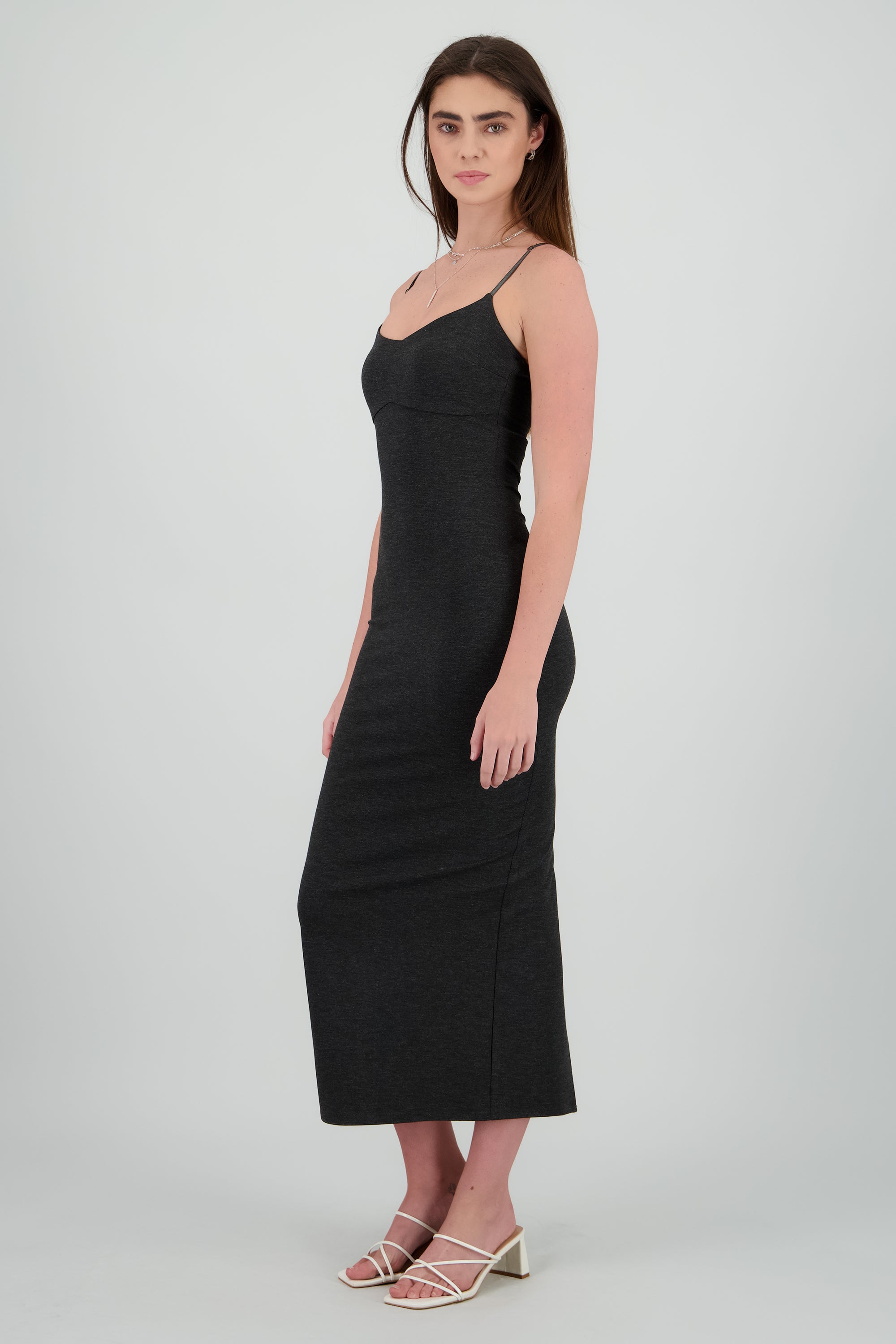 Maxi vestido bodycon liso GRIS OBSCURO