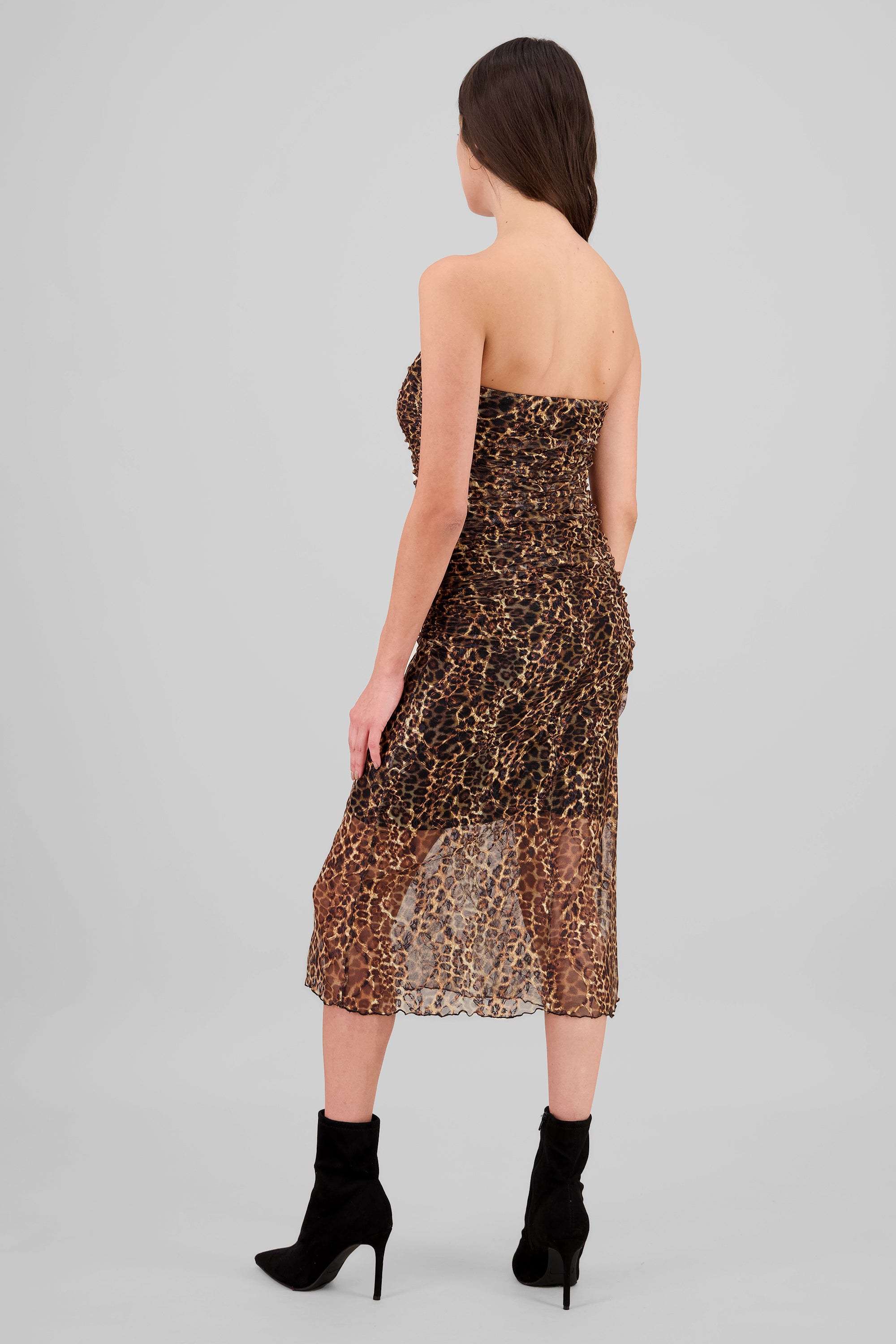 Vestido midi mesh animal print CAFE COMBO