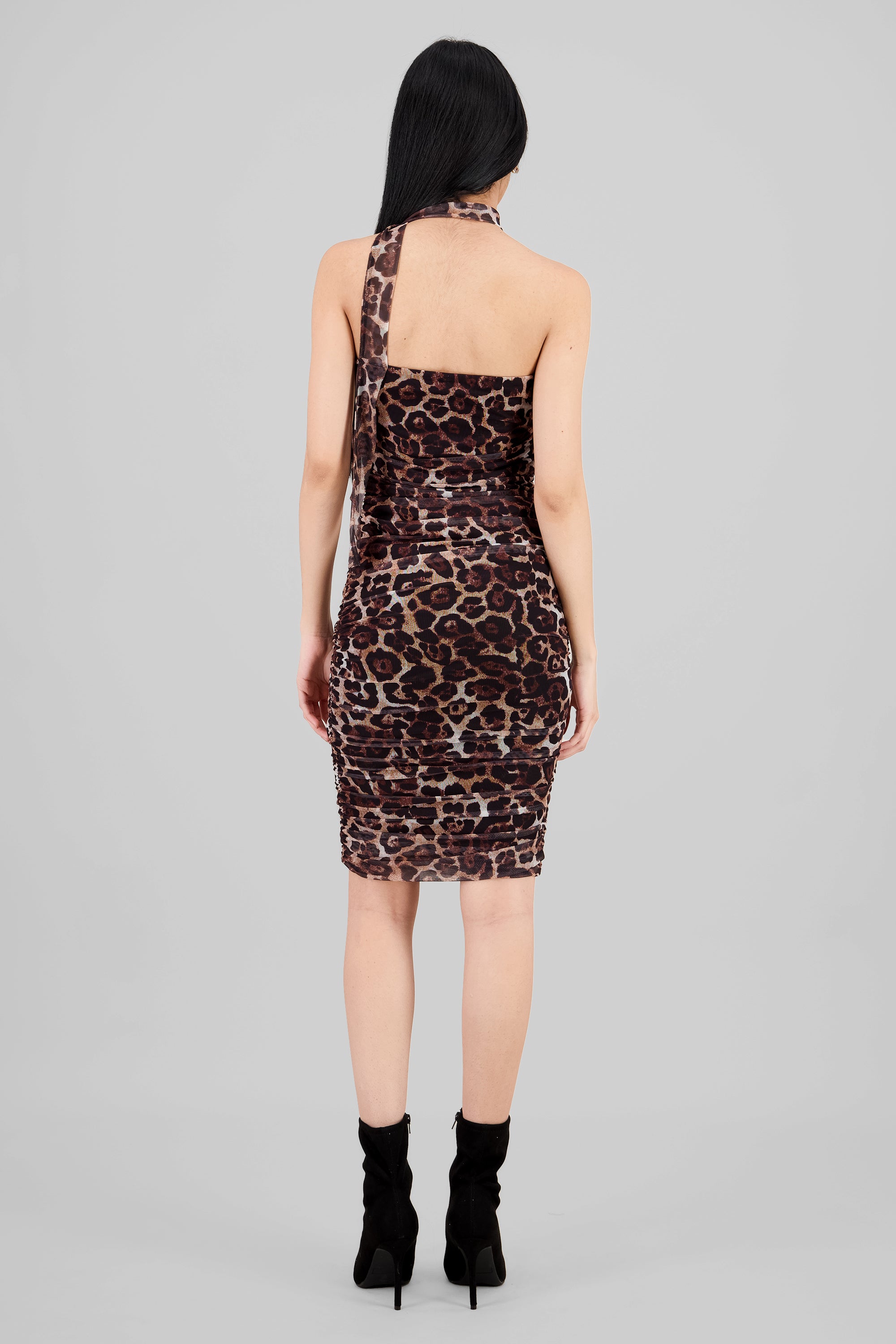 Vestido midi drapeado animal print CAFE COMBO