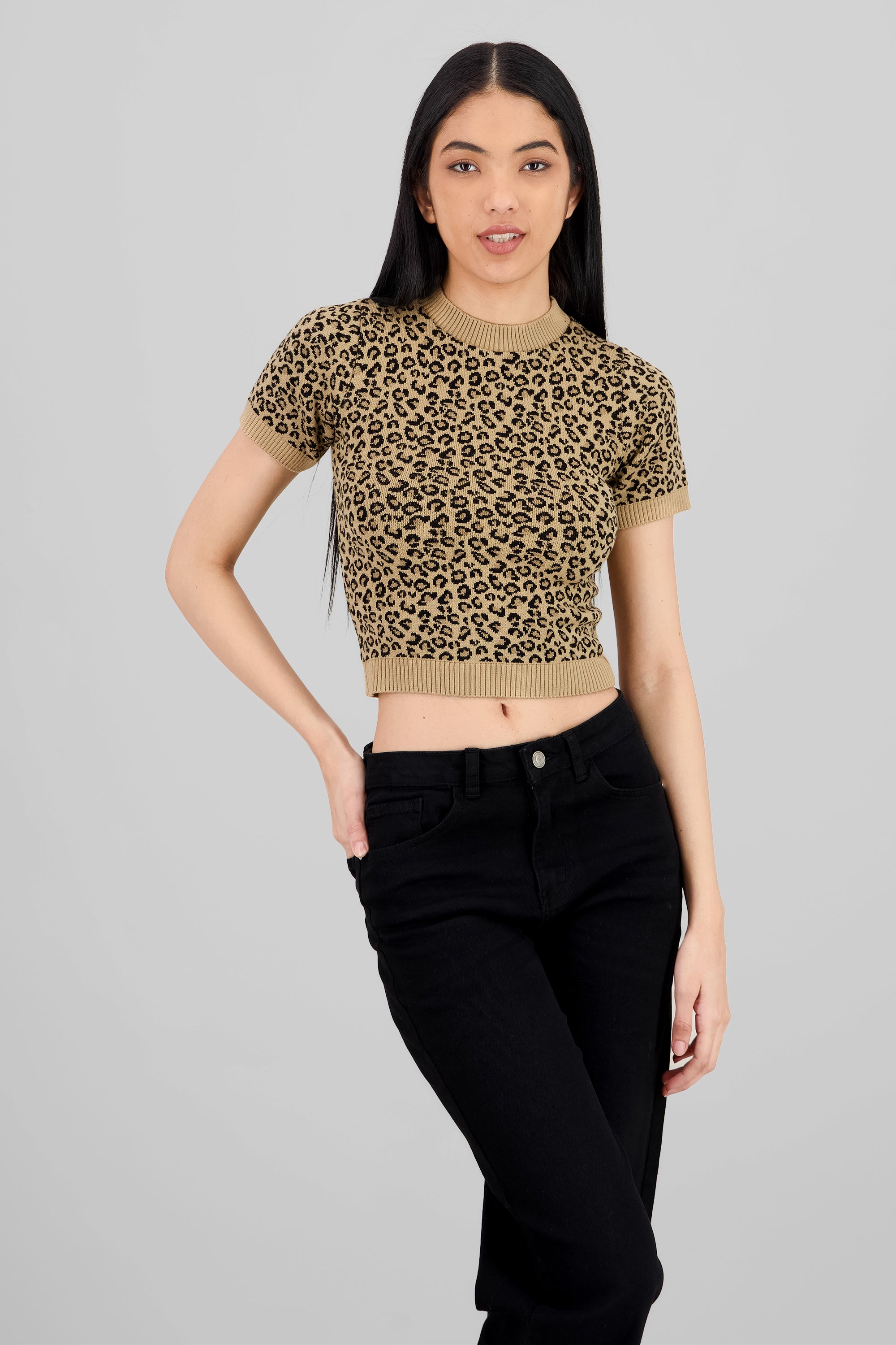 Top tejido manga corta animal print CAFE COMBO