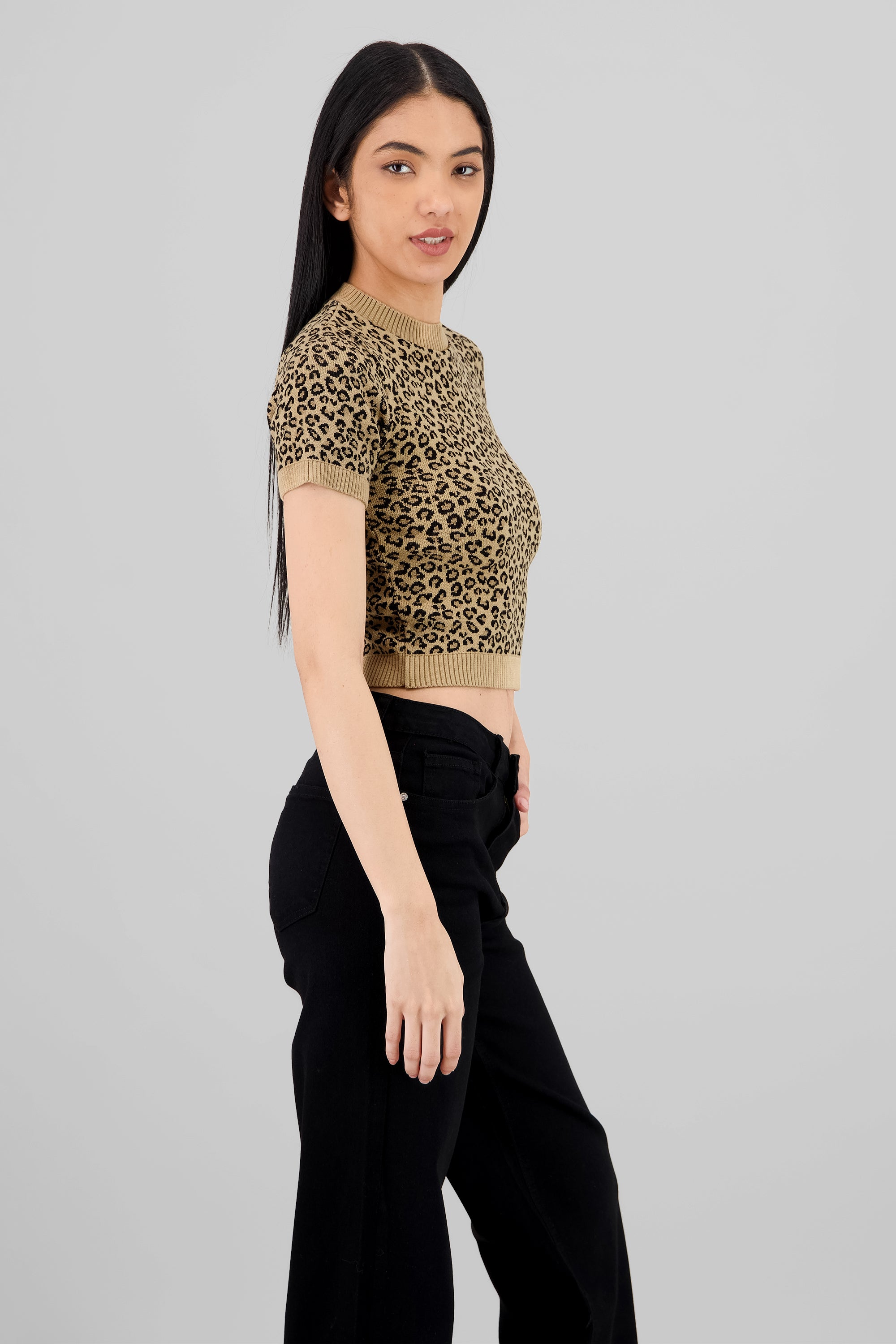 Top tejido manga corta animal print CAFE COMBO