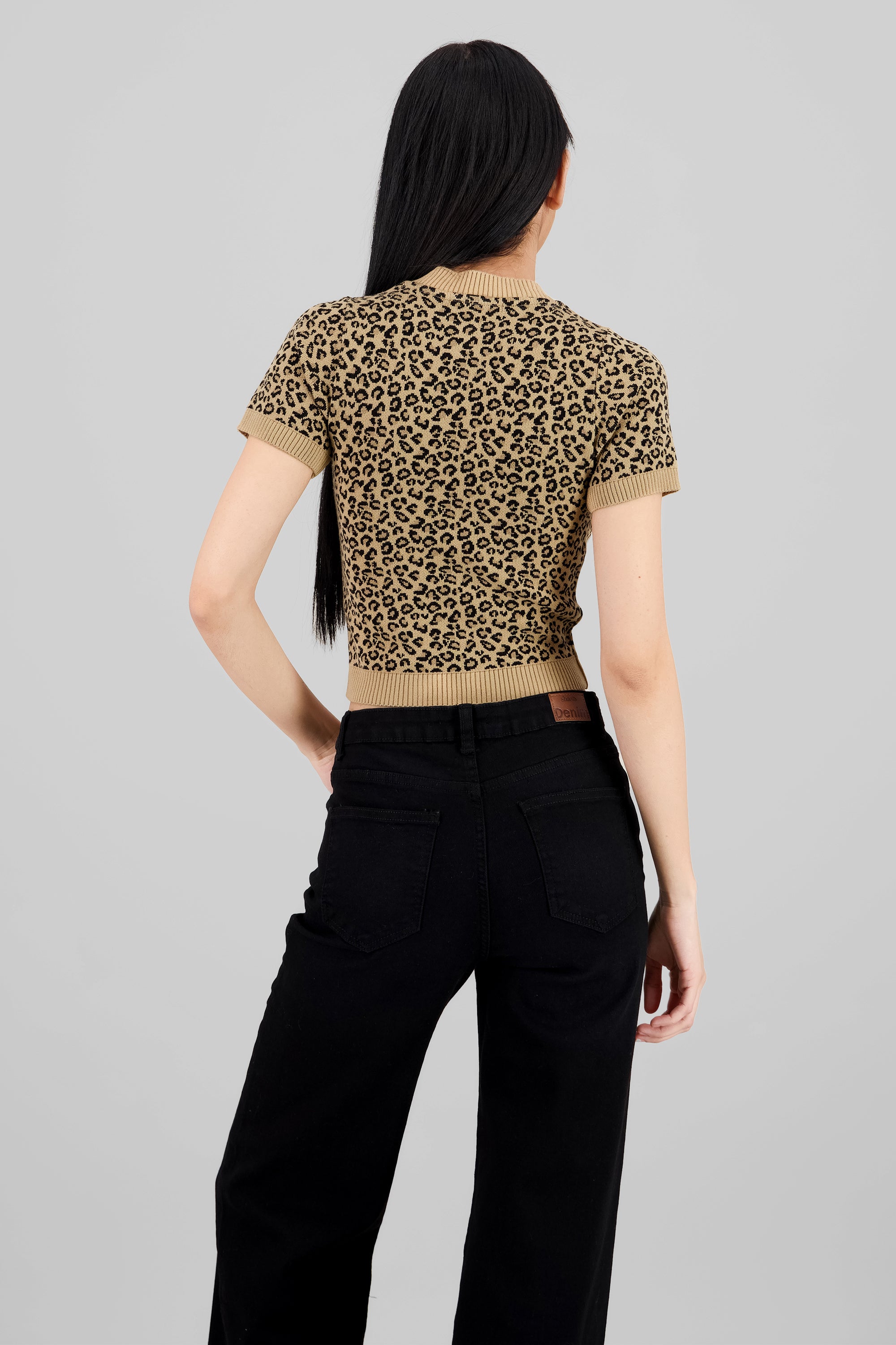 Top tejido manga corta animal print CAFE COMBO