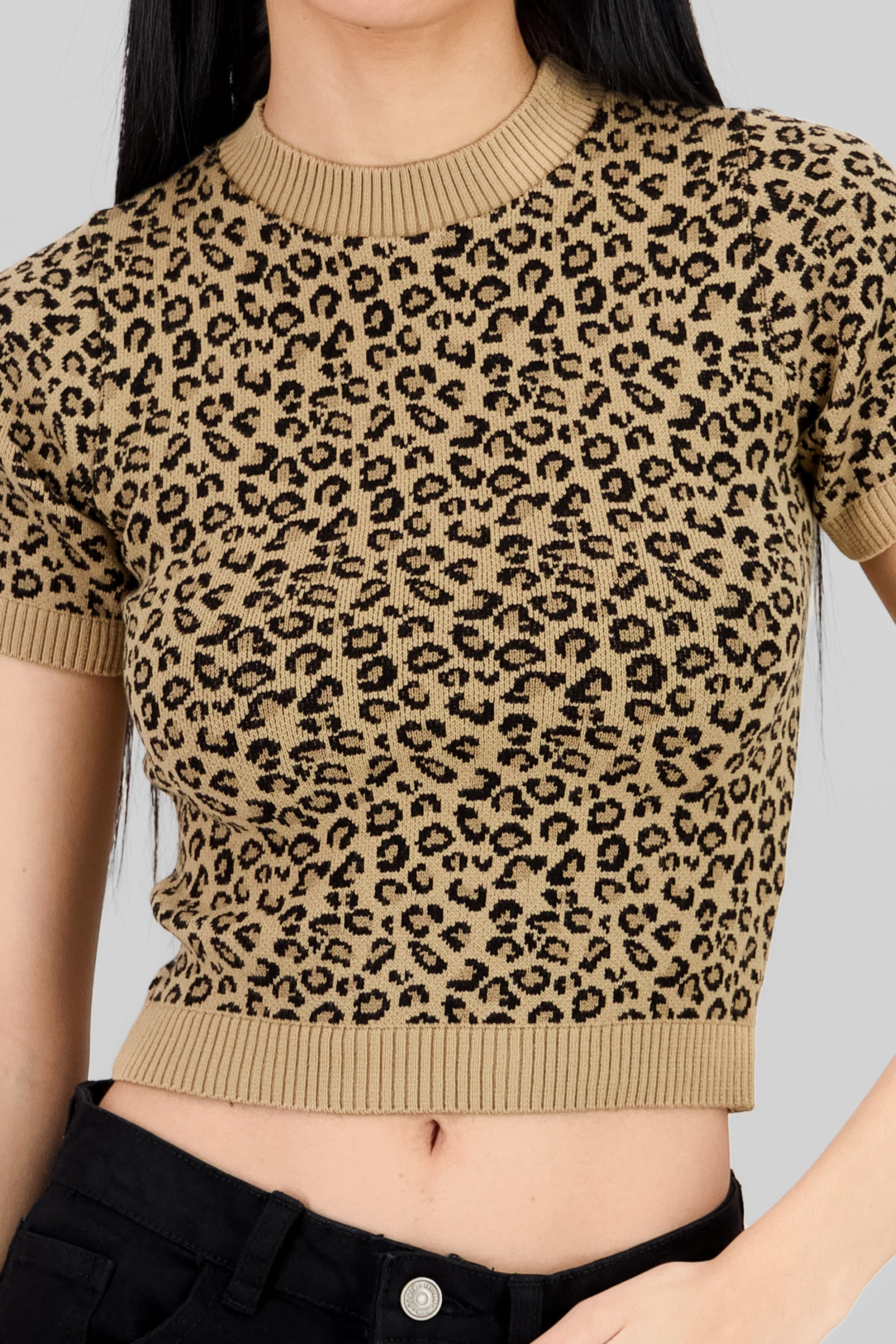 Top tejido manga corta animal print CAFE COMBO