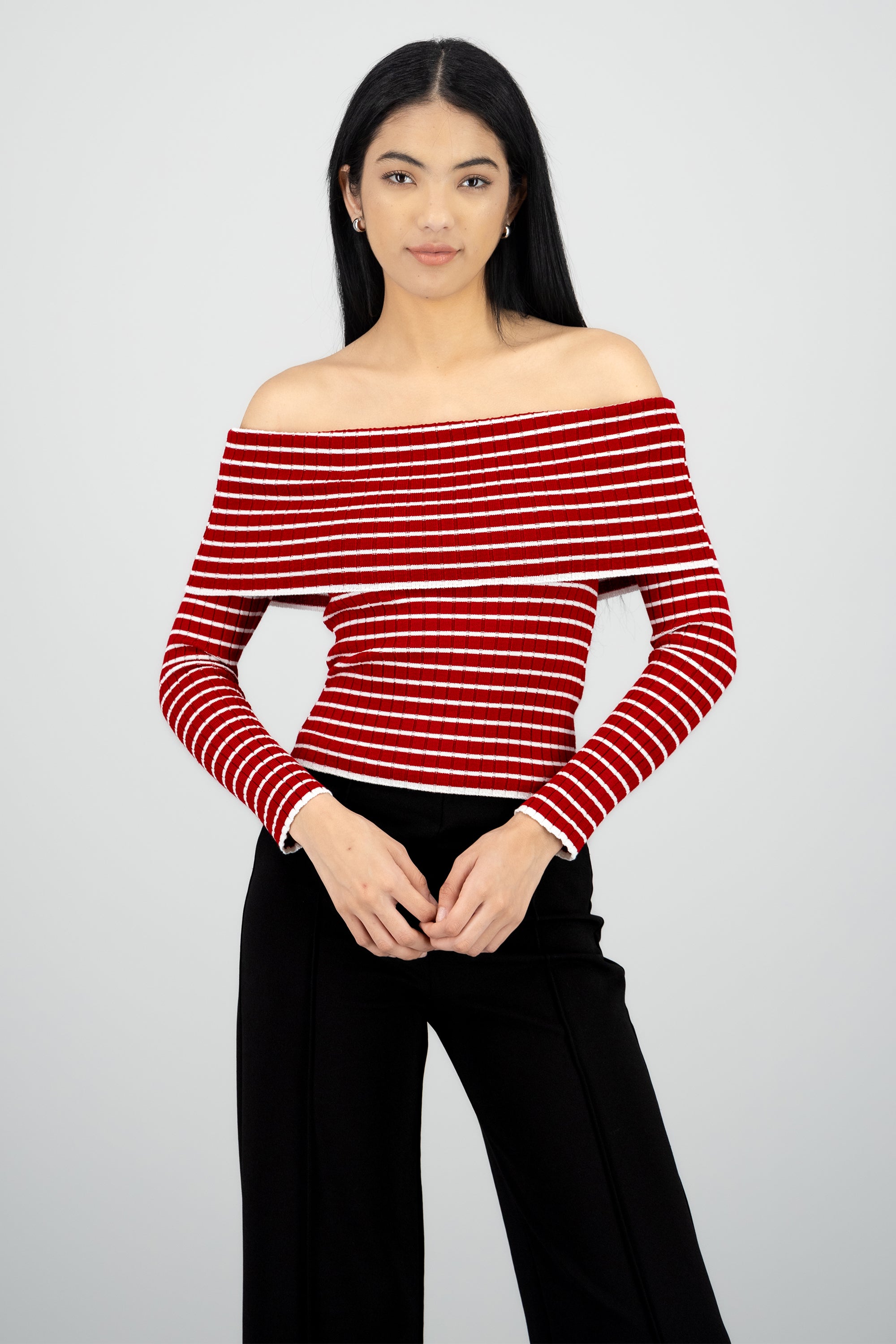 Top manga larga off shoulder textura ROJO COMBO