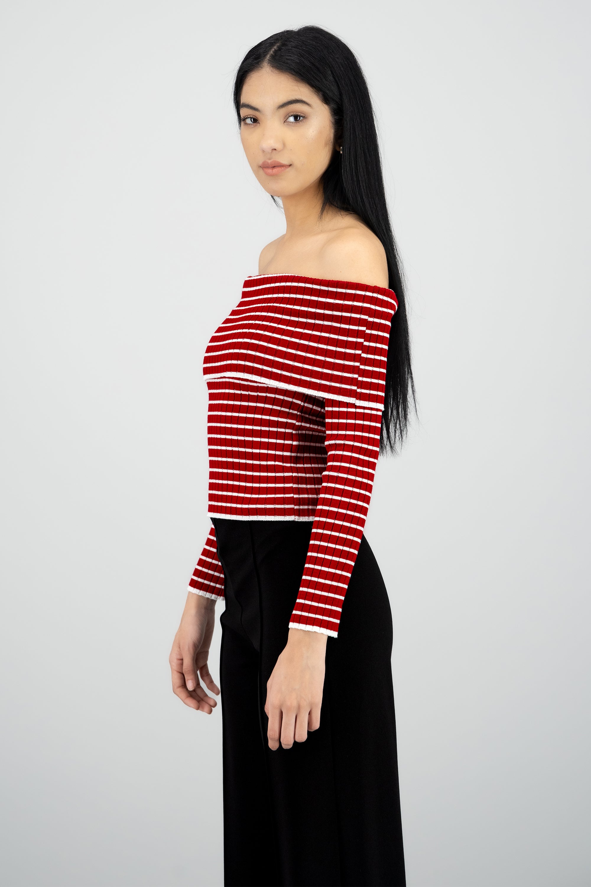 Top manga larga off shoulder textura ROJO COMBO