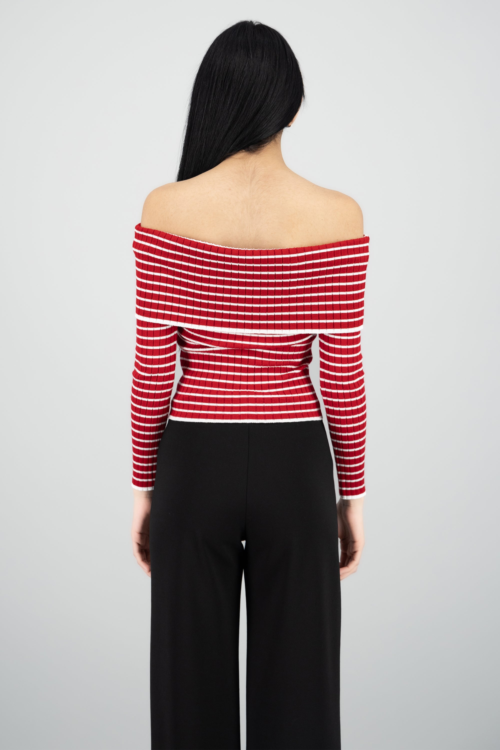 Top manga larga off shoulder textura ROJO COMBO