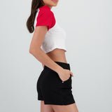 Playera crop cerezas contraste mangas
