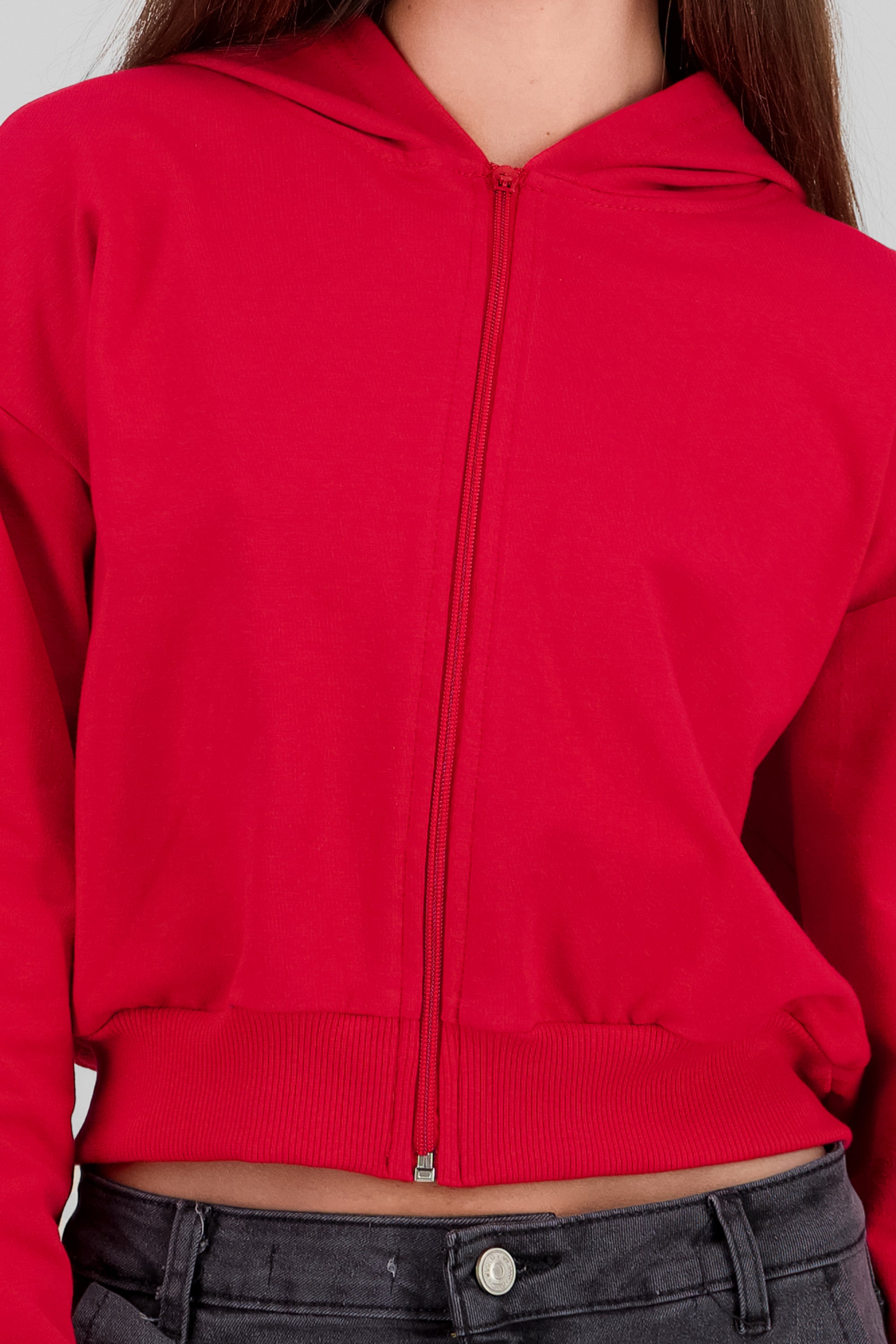 Sudadera crop cierre estampado espalda ROJO