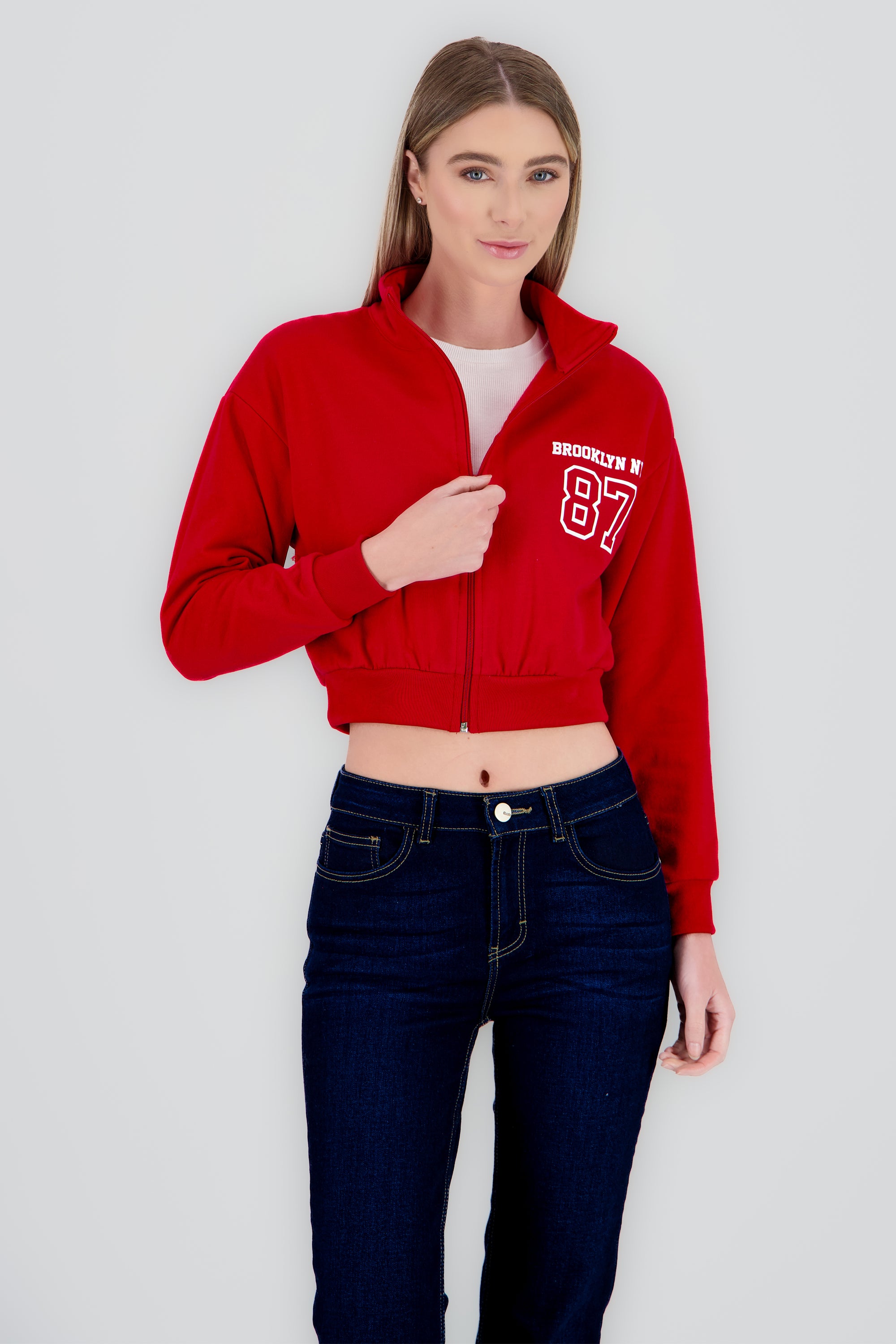 Sudadera brooklyn crop cuello alto ROJO