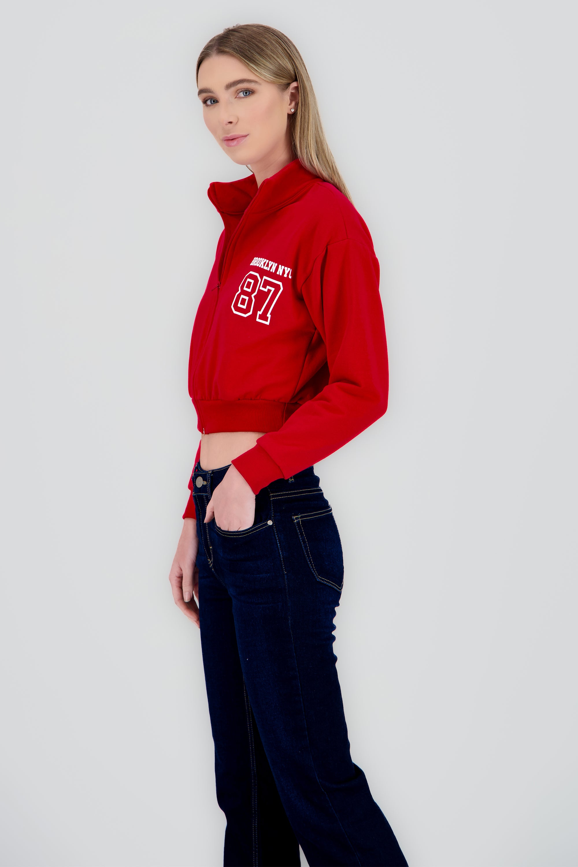 Sudadera brooklyn crop cuello alto ROJO