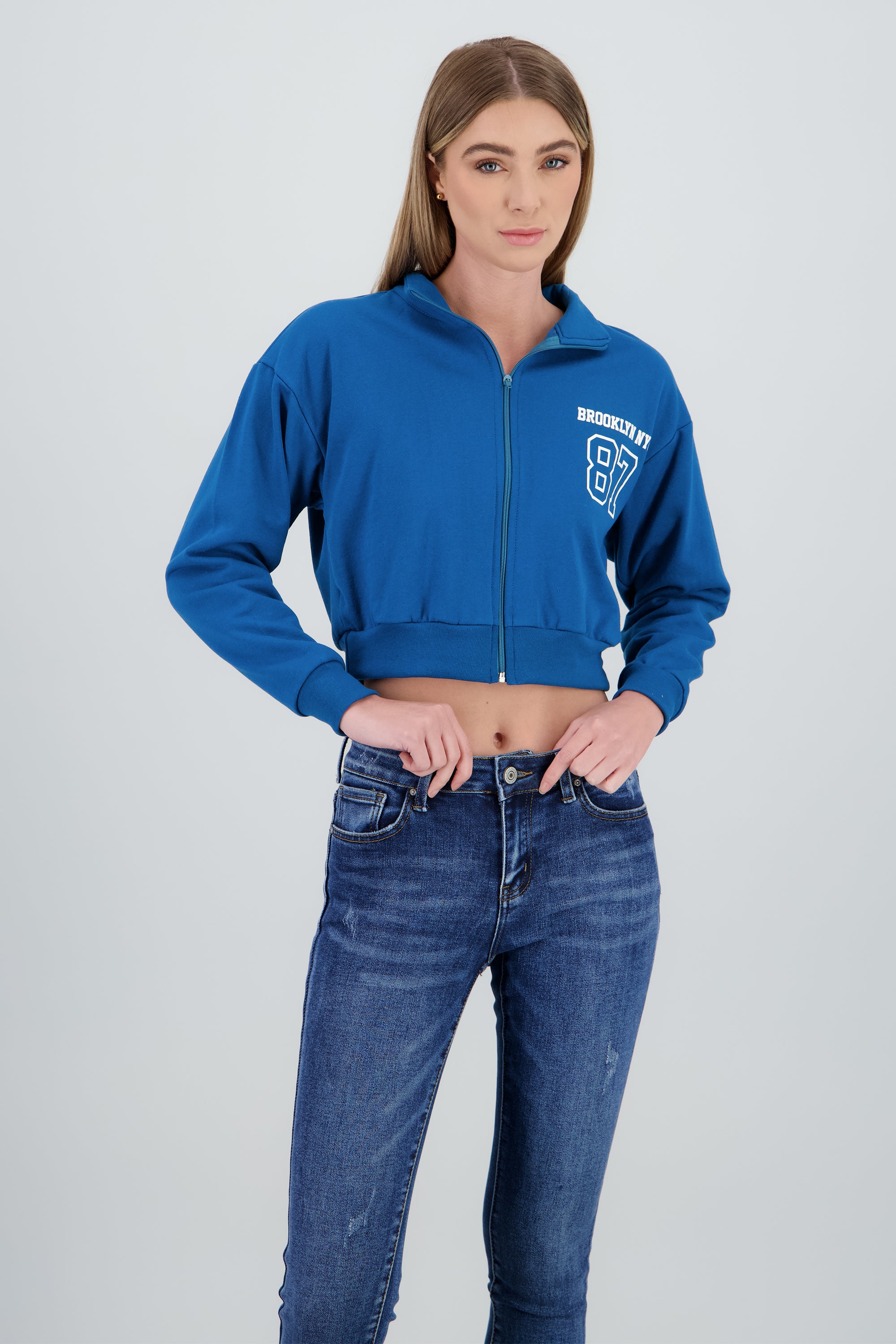 Sudadera brooklyn crop cuello alto INDIGO