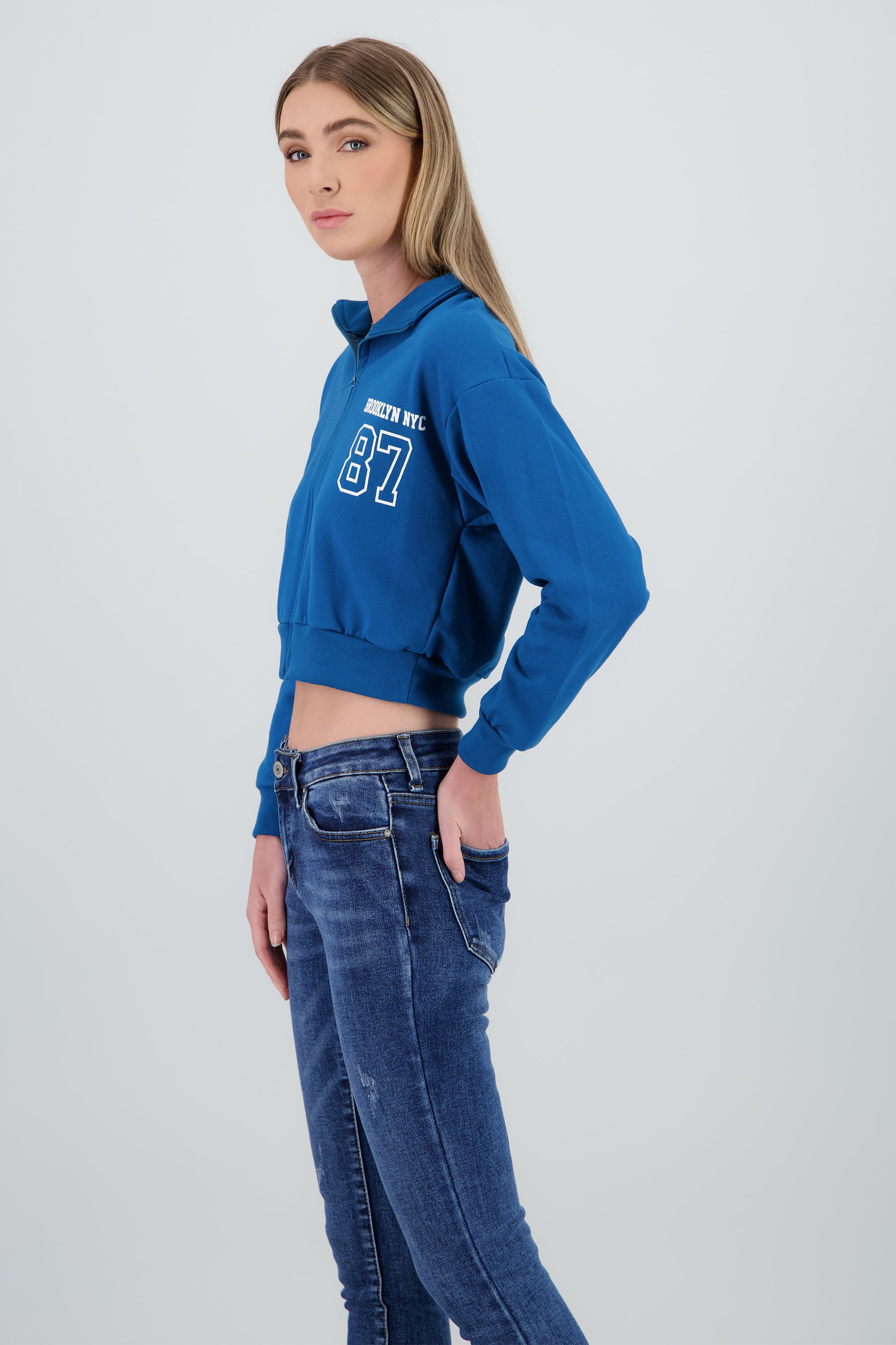 Sudadera brooklyn crop cuello alto INDIGO