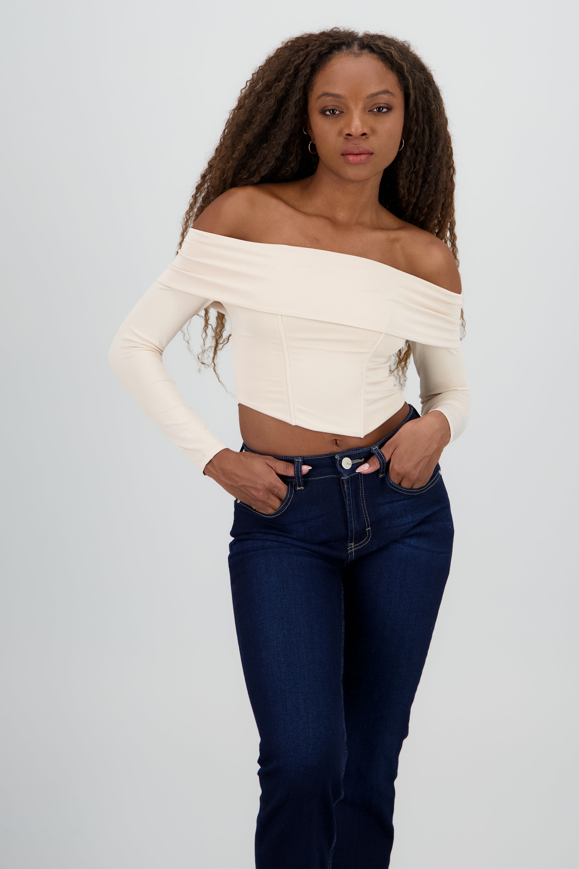 Top off shoulder con varillas BEIGE