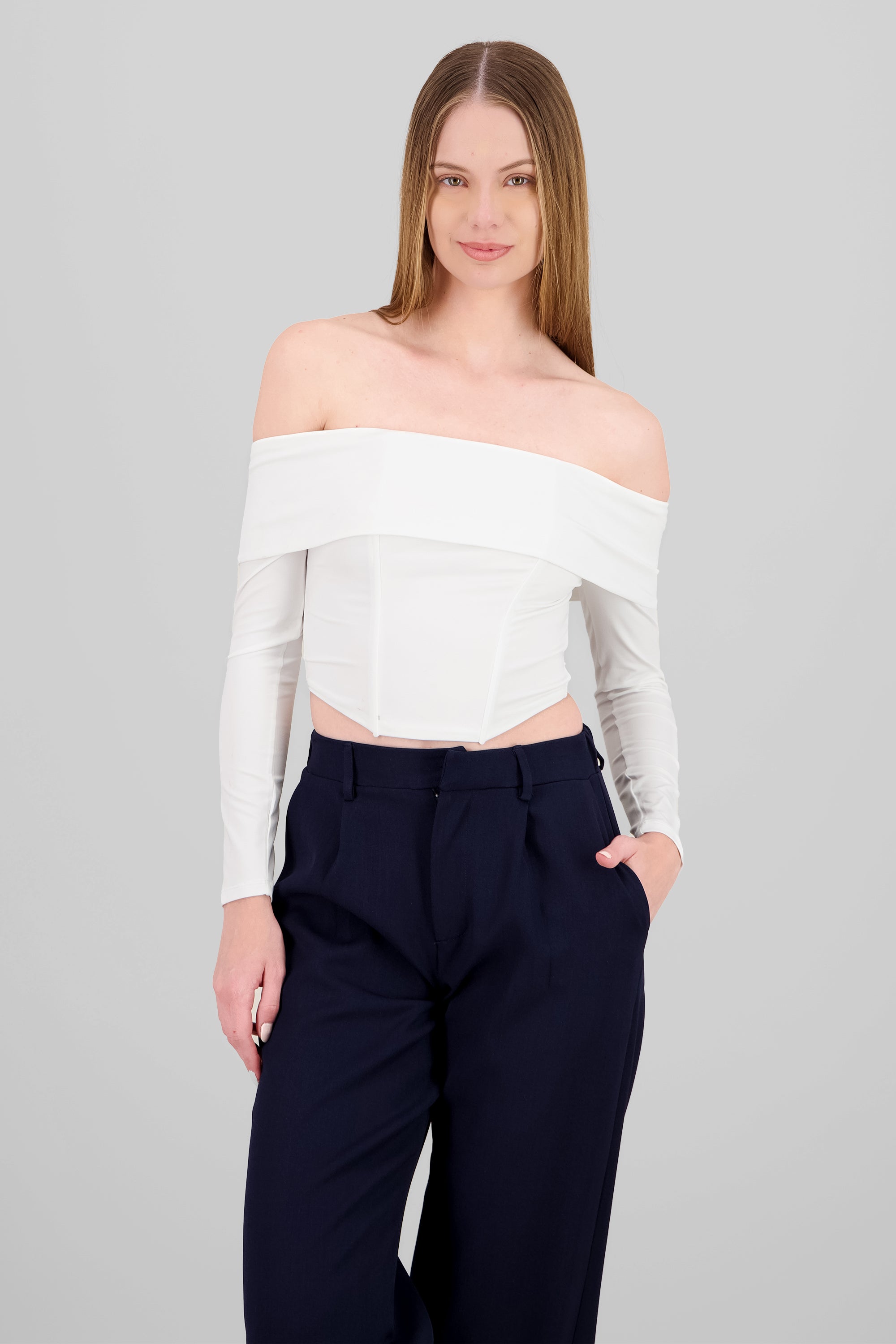 Top off shoulder con varillas BLANCO