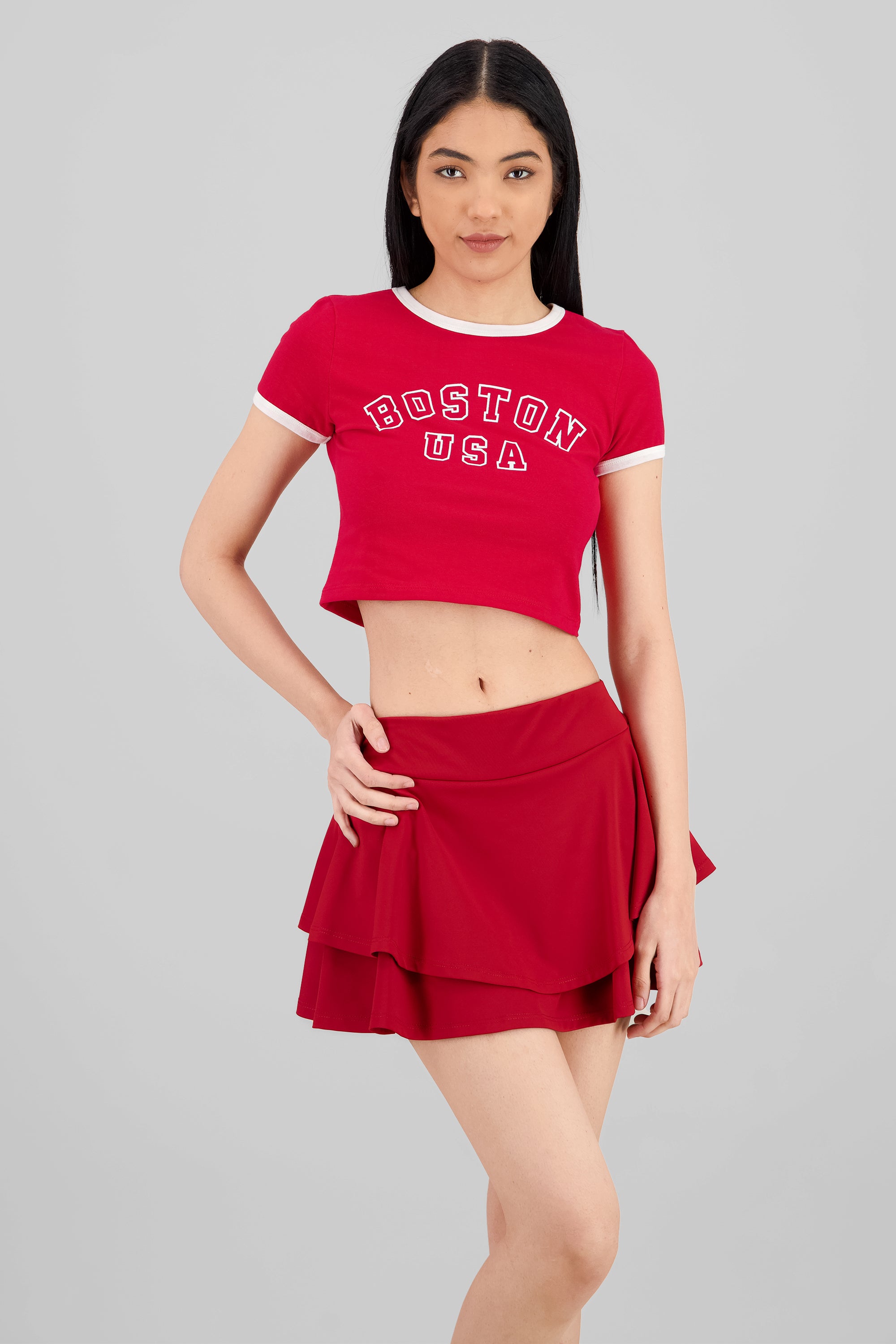 Playera boston contraste bies ROJO